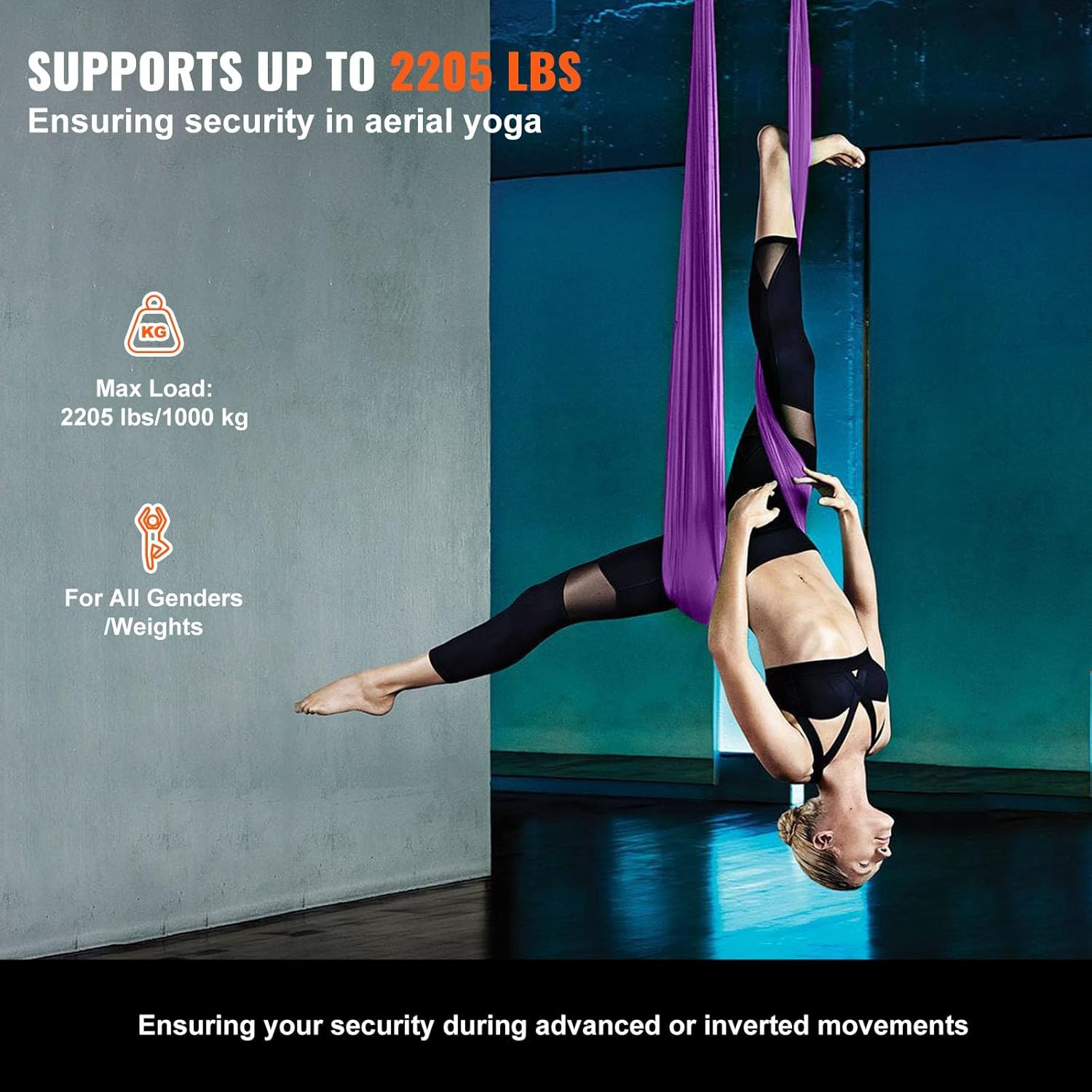 Aerial Silk & Yoga Swing, Aerial Yoga Hammock Kit with 100Gsm Nylon Fabric, Full