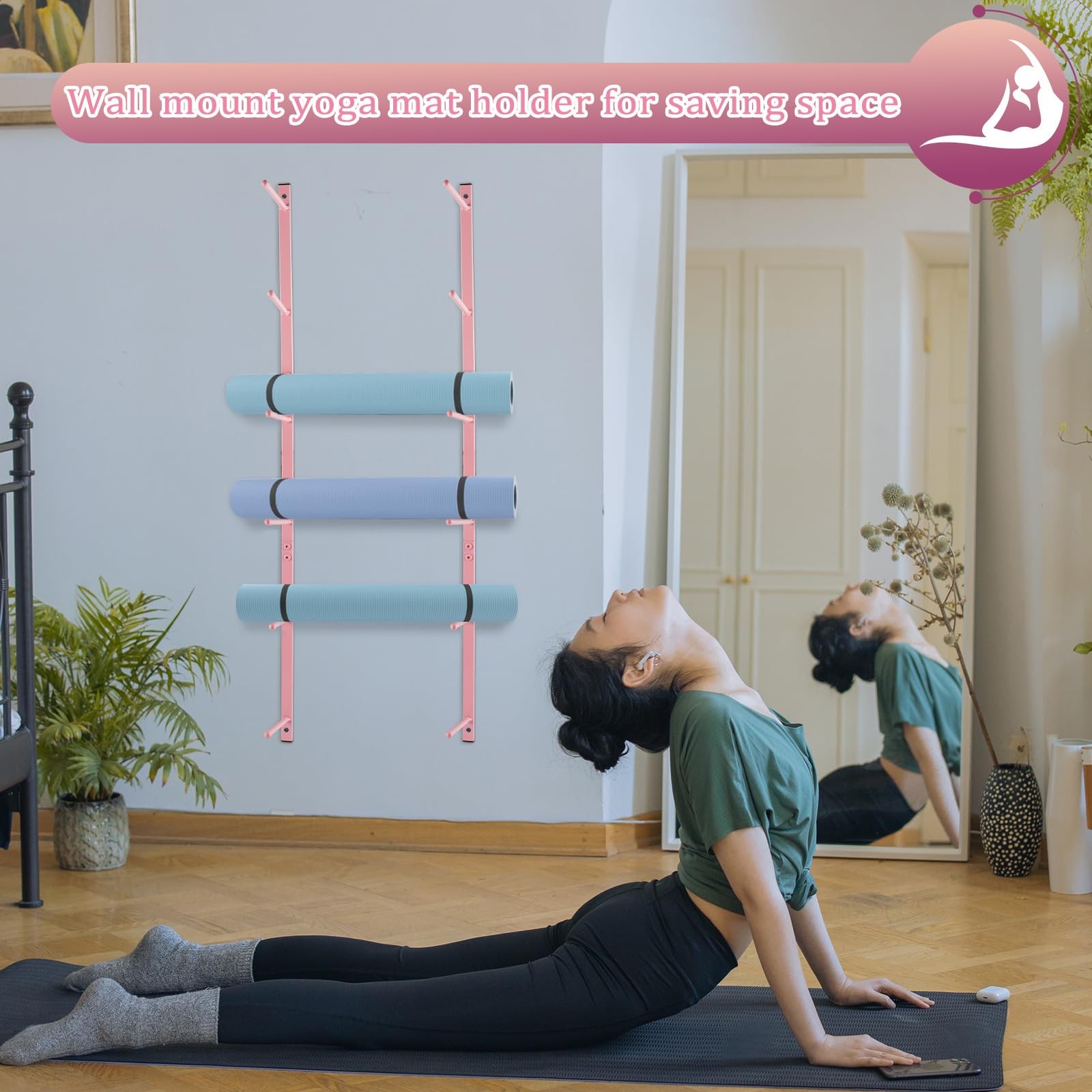 Yoga Mat Holder Wall Mount Storage Organizer Foam Rollers Ski Board Rack