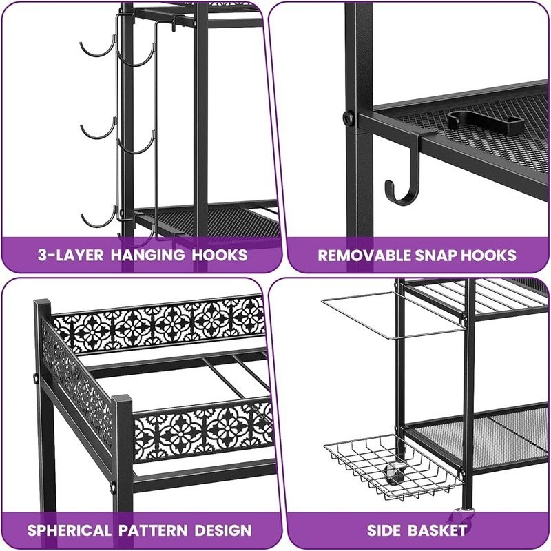 3 Tier Yoga Mat Storage Rack W/ Wheels Hooks Fitness Organizer Home Gym New