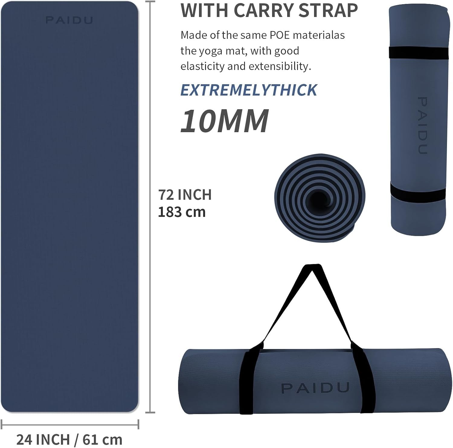 Yoga Mat Non Slip Anti-tear,extra thick-2/5 inch（10MM）High Resiliency Profess…