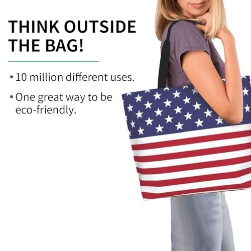 Cute Flag Tote Bag for Women and Men Reusable Shoulder One Size Usa Flag E