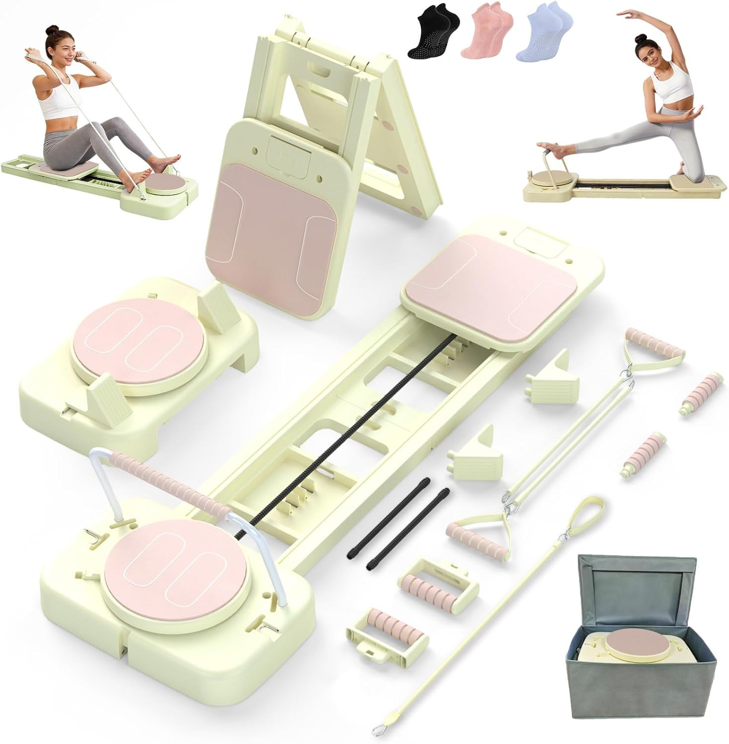 Pilates Reformer Board with 3 Adjustable Resistance, 60 » Foldable & Portable Pi