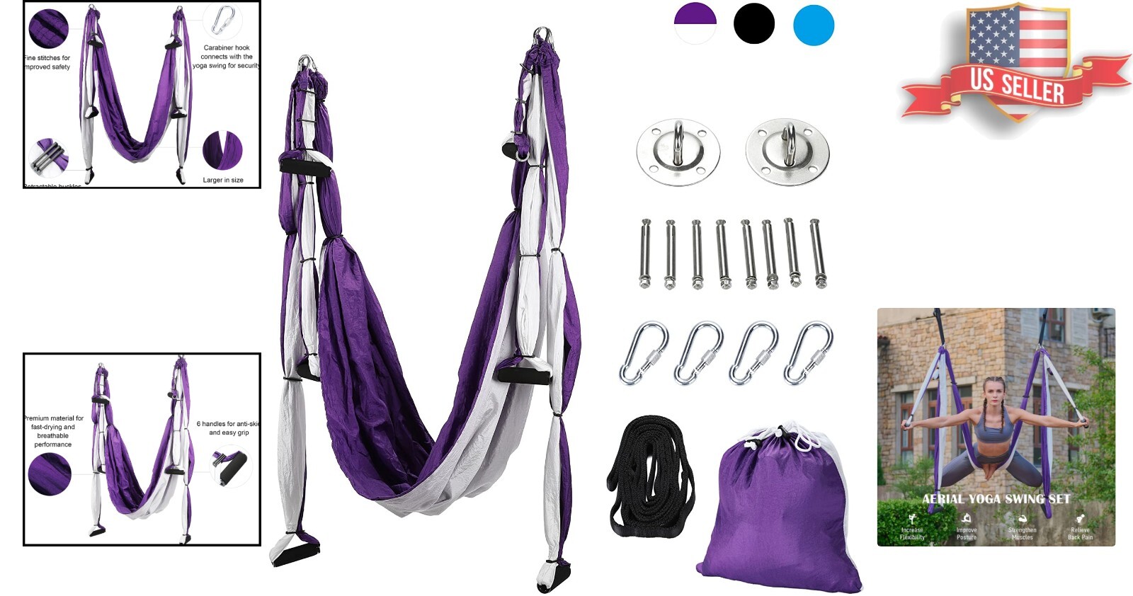 Aerial Yoga Swing Sling – Safe and Complete with Extensions & Mounting Kit