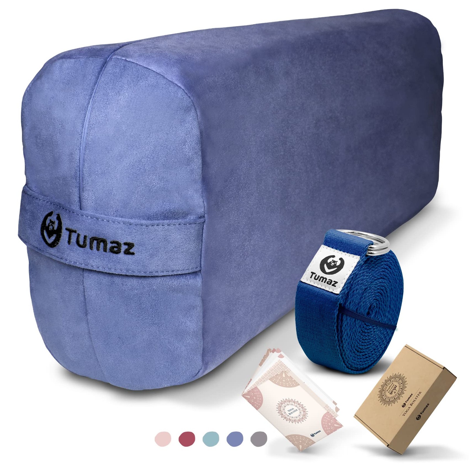 Tumaz Yoga Bolster Set – Rectangular 27.6&Prime; x 9.8&Prime; x 5&Prime;, Classic Blue