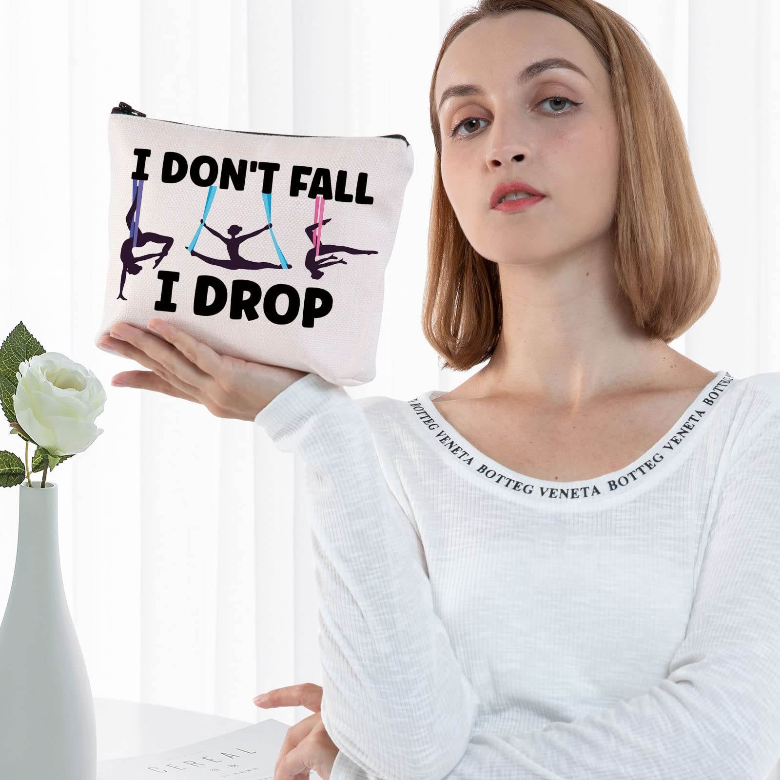 BWWKTOP Aerialist Cosmetic Makeup Bag Aerial Yoga Gifts I Don&rsquo;t I Fall
