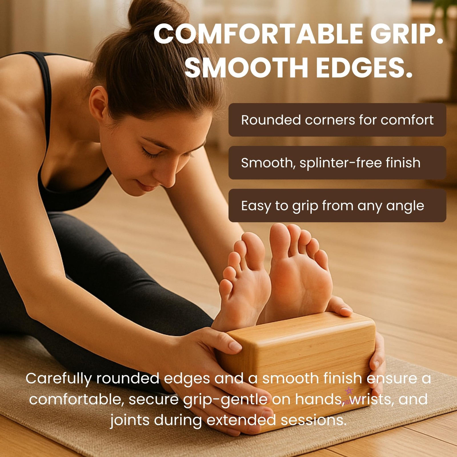 Yogikuti Bamboo Yoga BlockPremium Wooden Support Block for Iyengar Yoga, NonS…