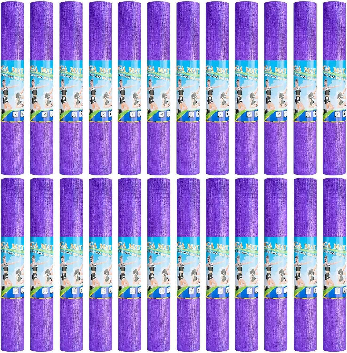 24Pcs 3mm Yoga Mats Bulk 68x24in Non Slip PVC Exercise Fitness Pad for Home Gym