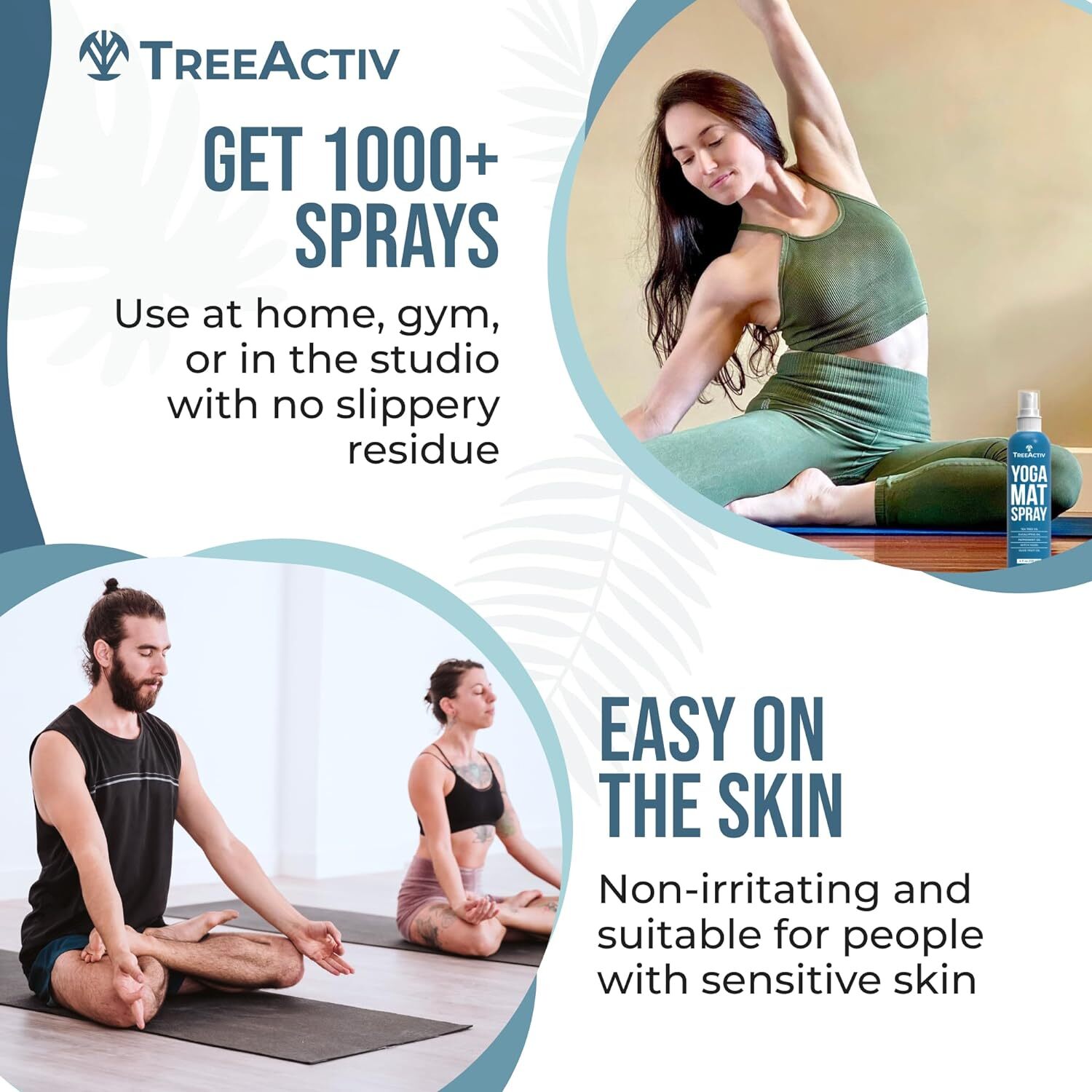 TreeActiv Non-Slip Yoga Mat Spray 4 fl oz, for Mats & Gym Equipment, 1000 Uses