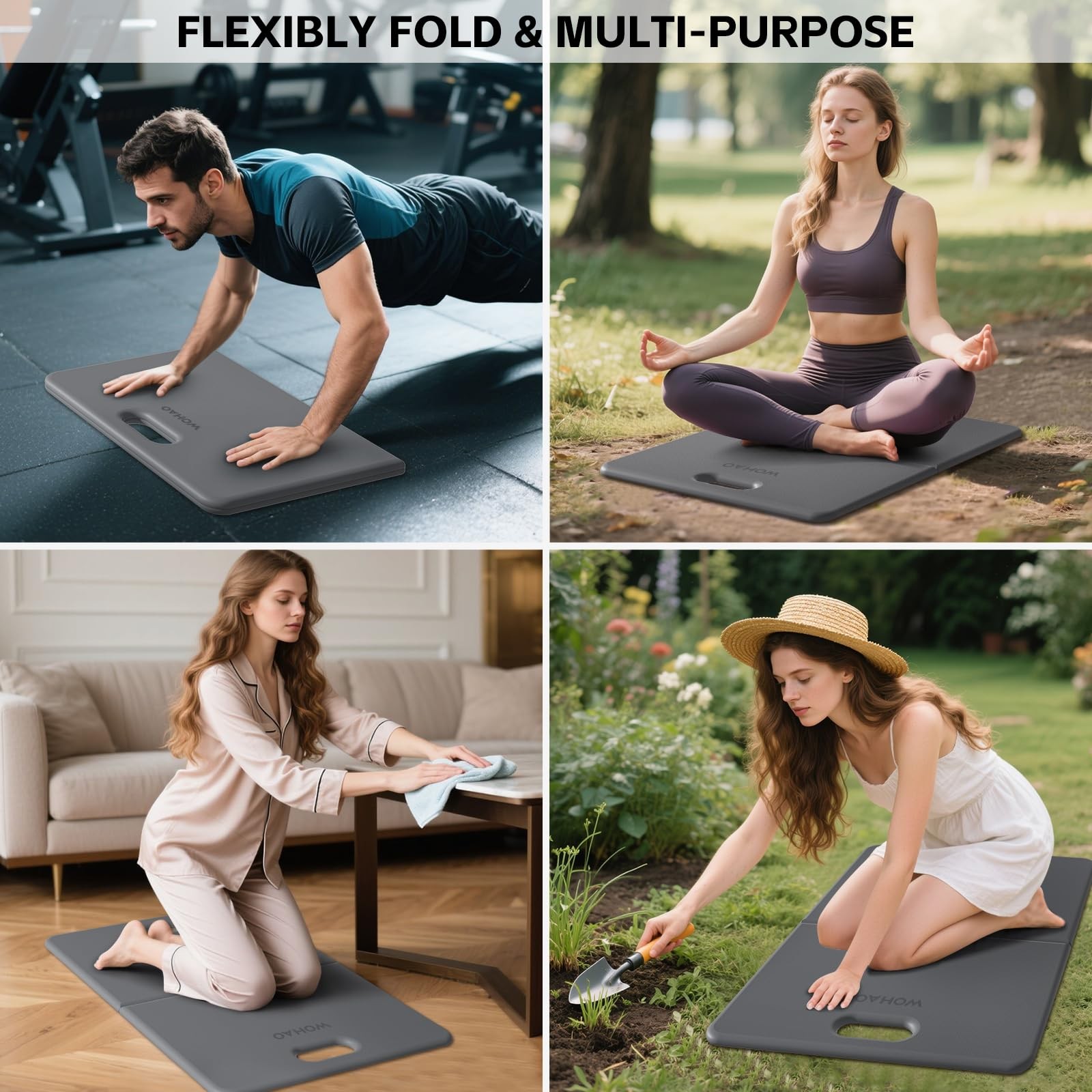 Yoga Knee Pad Foldable Non Slip POE Cushion Folding Support Handle Pilates