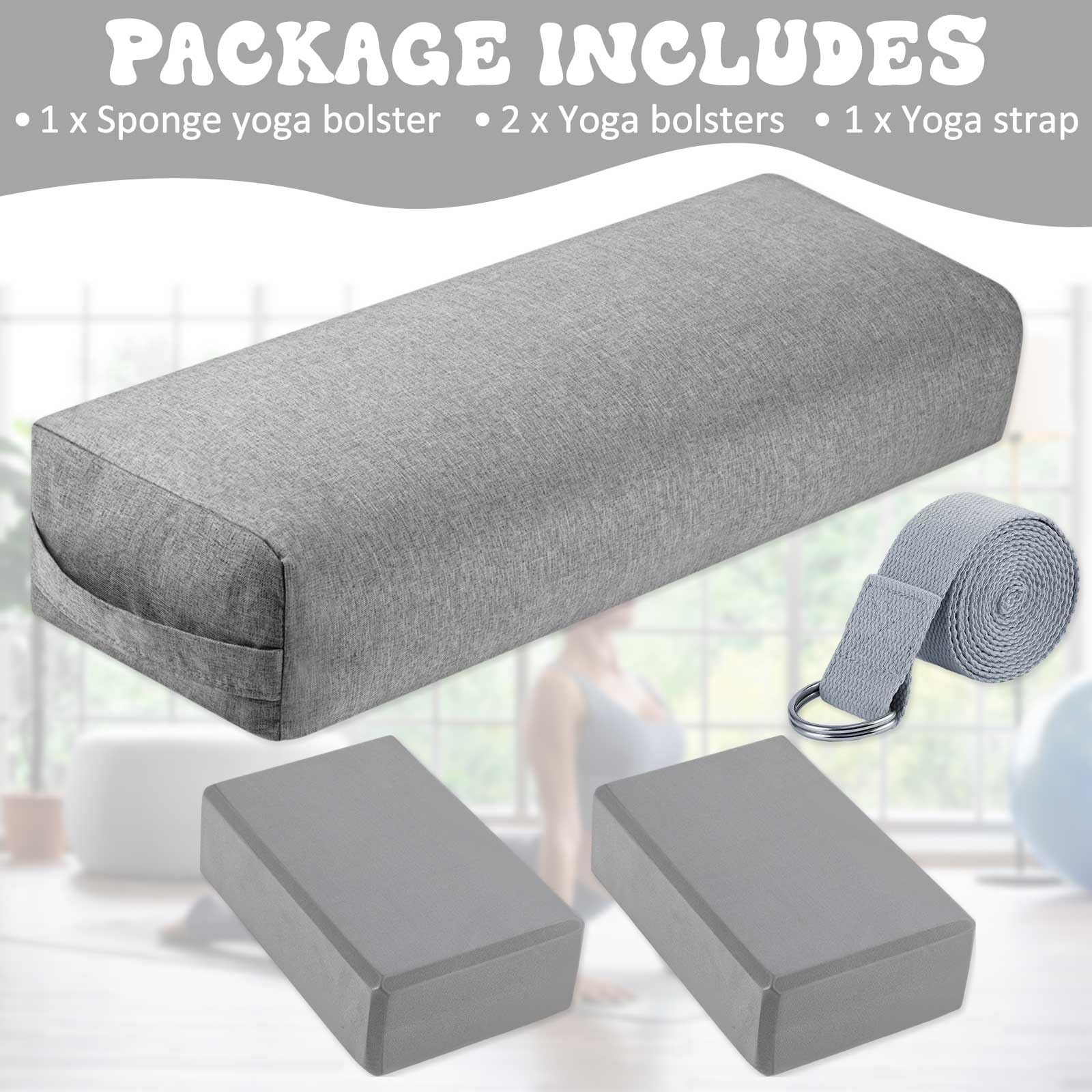4 Pcs Yoga Bolster Pillows Blocks with Strap Set Comfortable Meditation Pillo…
