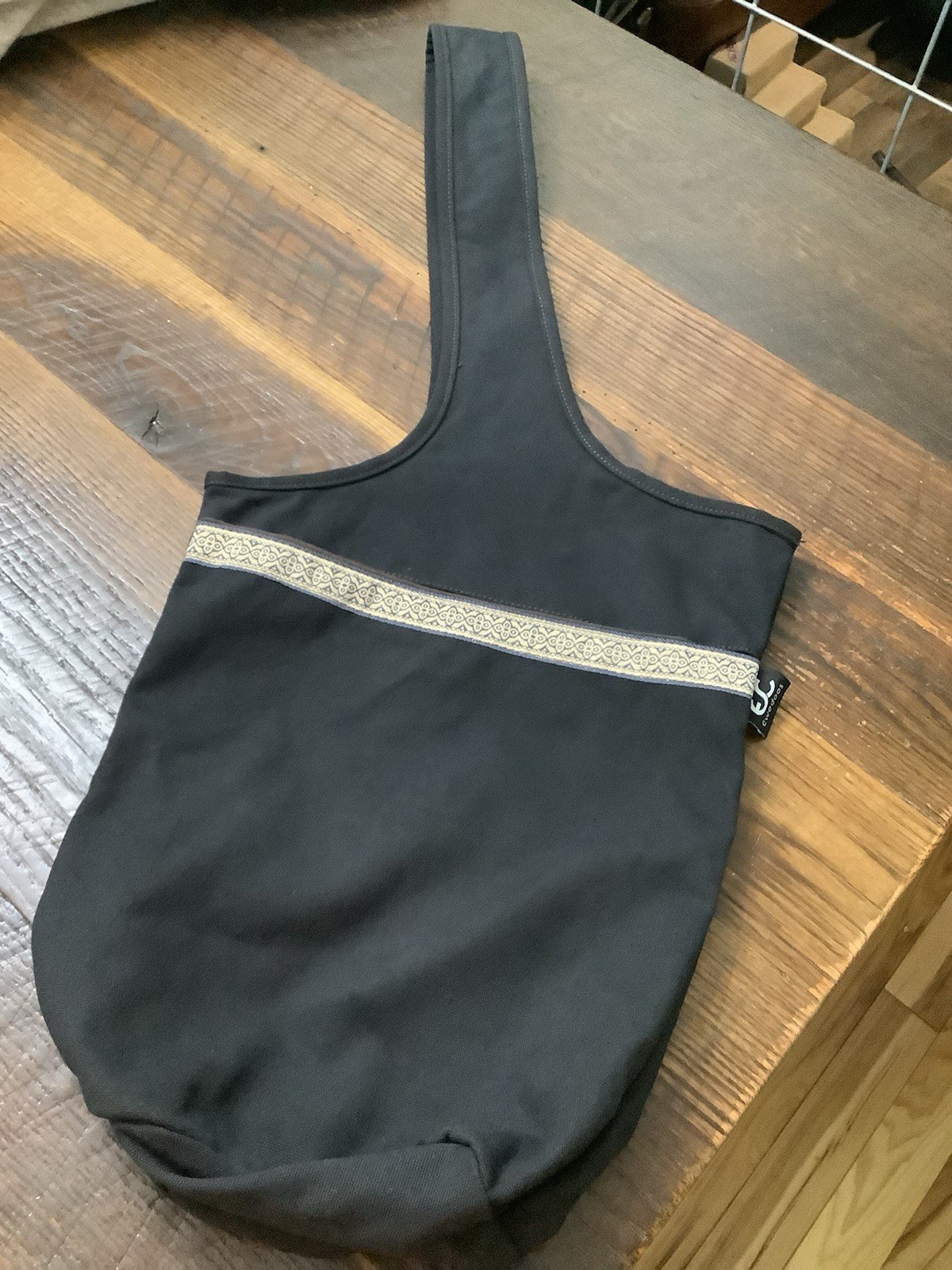 Ewedoos Yoga Mat Bag Canvas Sling Carrier with Pockets Black Embroidered Trim