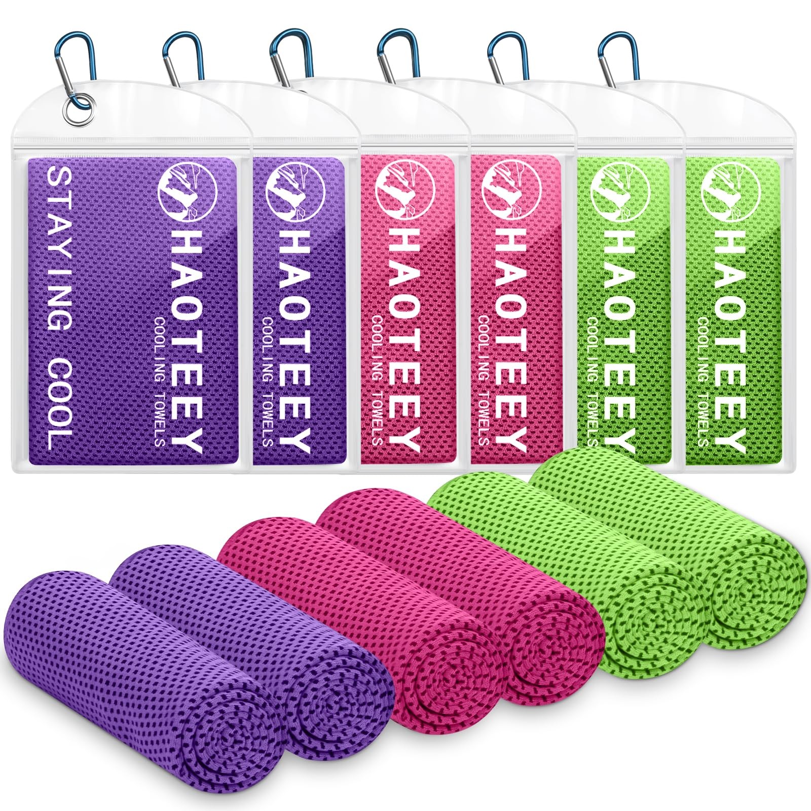 Haoteey 40&Prime;*12&Prime; Cooling Towels 6 PCS, Cool 40&Prime;*12&Prime;, 2green/2red/2purple
