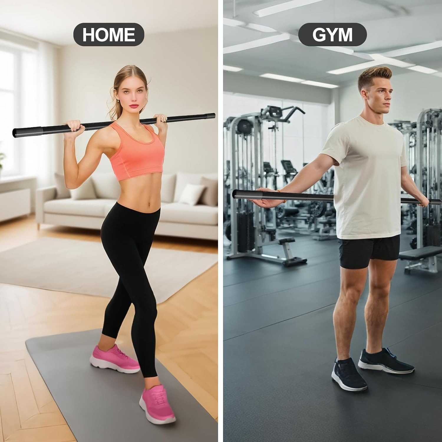 5Ft Heavy-Duty Steel Adjustable Yoga Stick with Resistance Bands
