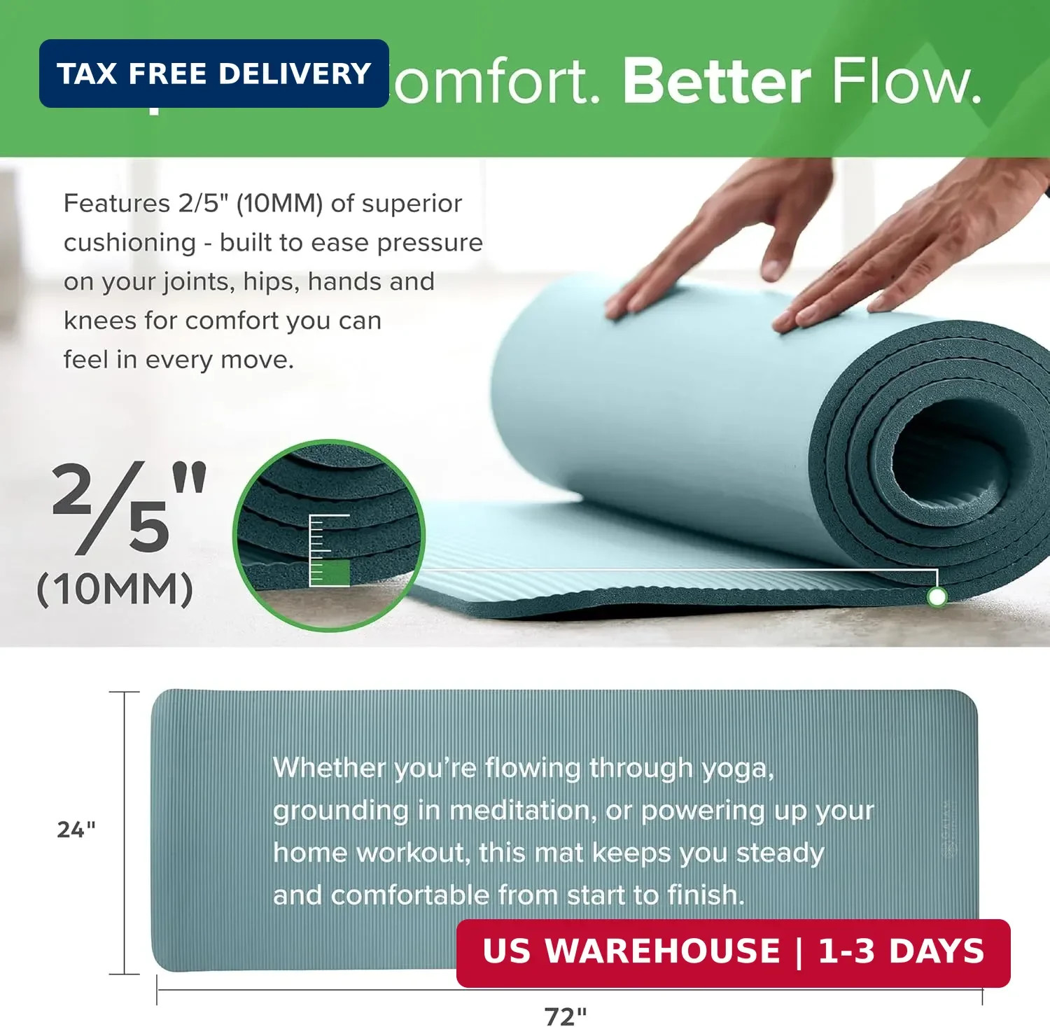 Gaiam Essentials 2/5&Prime; Thick (10mm) Yoga & Pilates, Fitness & Exercise Mat with E