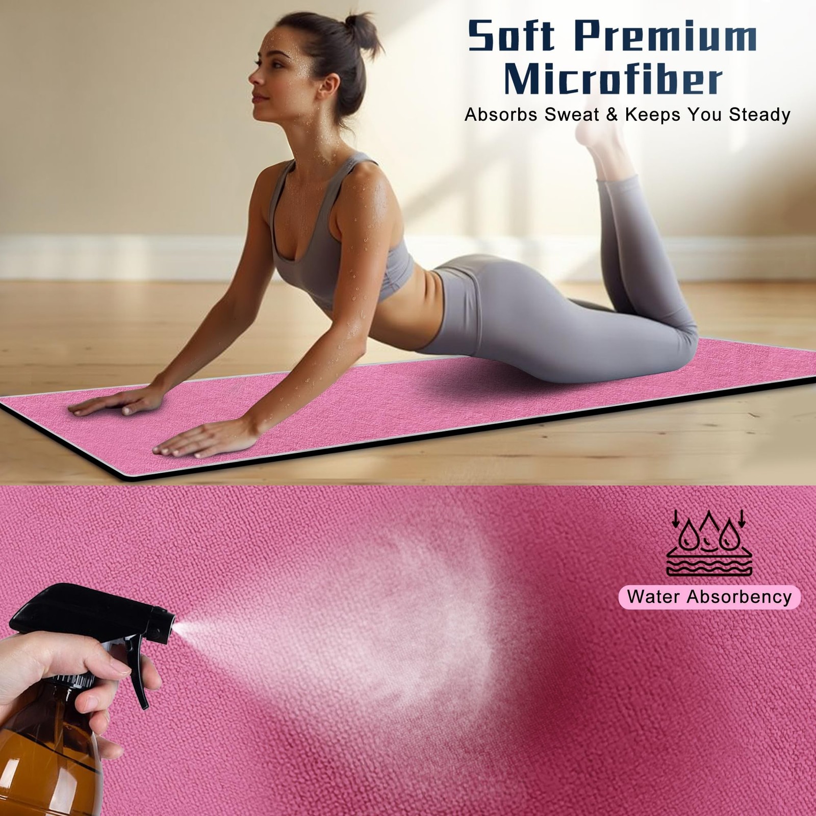 Hot Yoga Towel Non-Slip,Thick & Soft Yoga Mat Towel, Sweat Absorbent, with Gr…