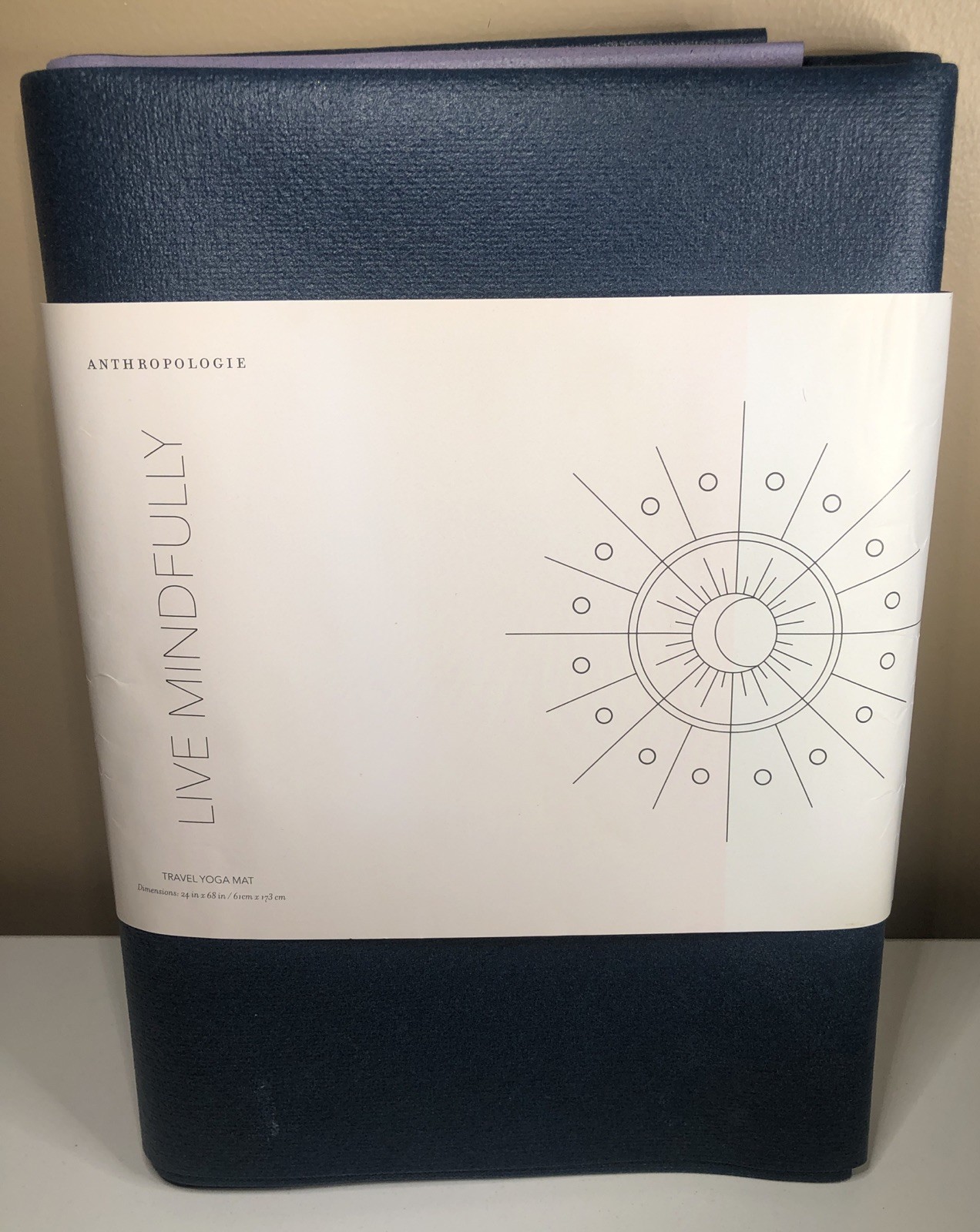 New ANTHROPOLOGIE 24” x 68” Blue & Purple Live Mindfully TRAVEL YOGA MAT
