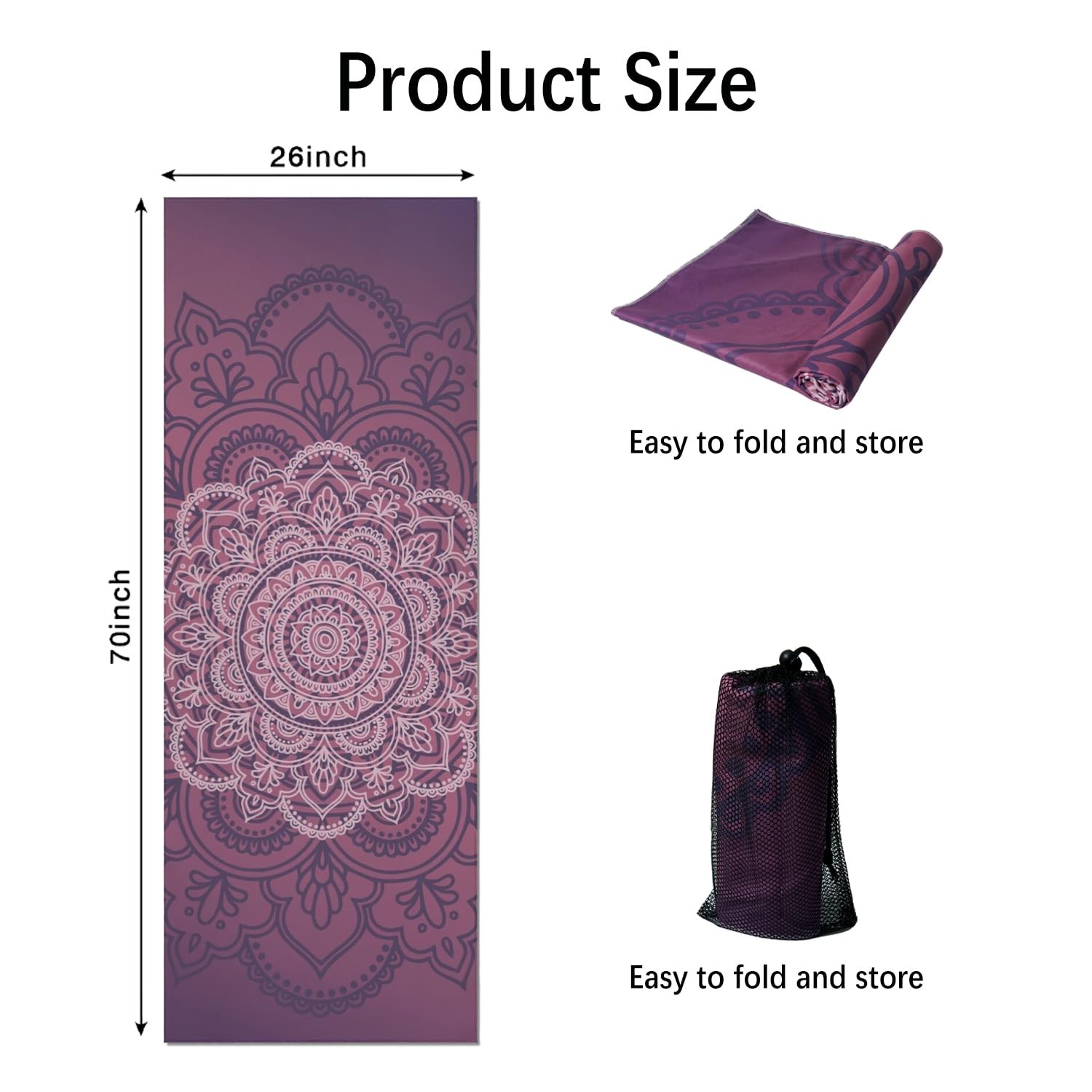 jkddrep Hot Yoga Mat Towel with Corner Pockets 70×26, Purple Flower-01
