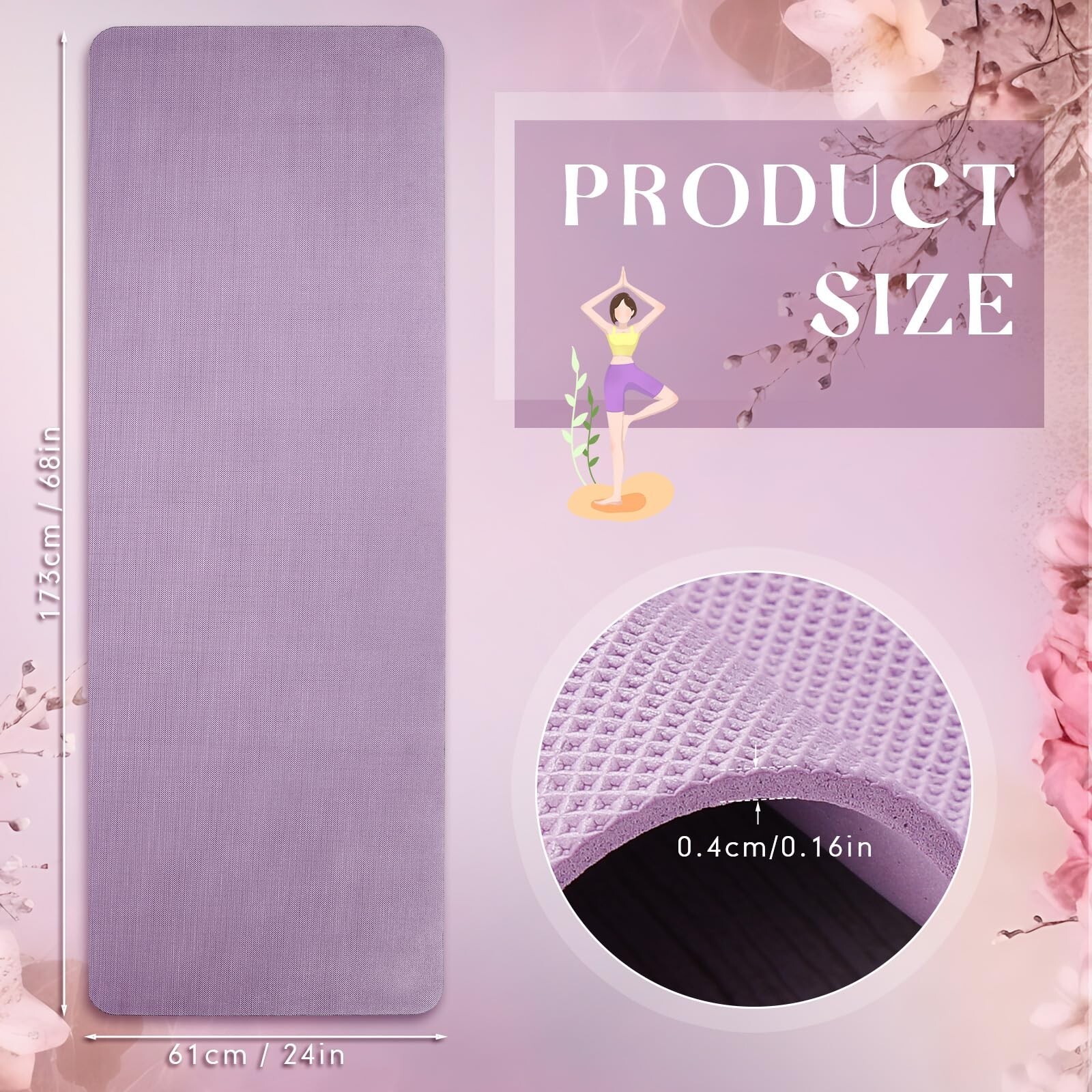 Timgle 12 Pack 68&Prime; x 24&Prime; Yoga Mat Bulk, 4mm Thick Extra Long Assorted Colors …