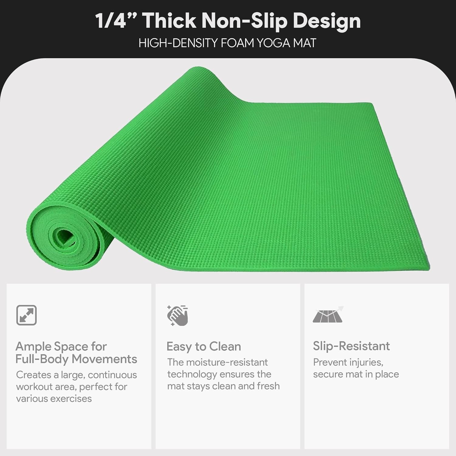 Lightweight High Density 1/4-Inch Yoga Mat with Carrying Strap – Multiple Colors