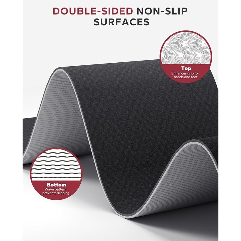 XL TPE Yoga Mat Thick Non Slip Workout Mat W/ Carry Bag Resistance Bands New