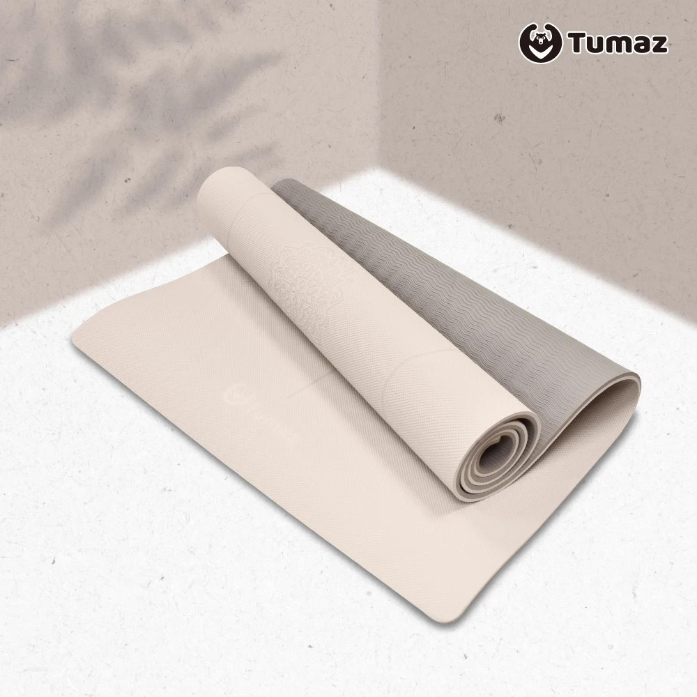 New 月熊 雙色瑜珈墊(贈背帶&網袋) 台灣設計 Tumaz TPE Yoga Mat 180 x 80 x 1.0 CM – Milk / Brown