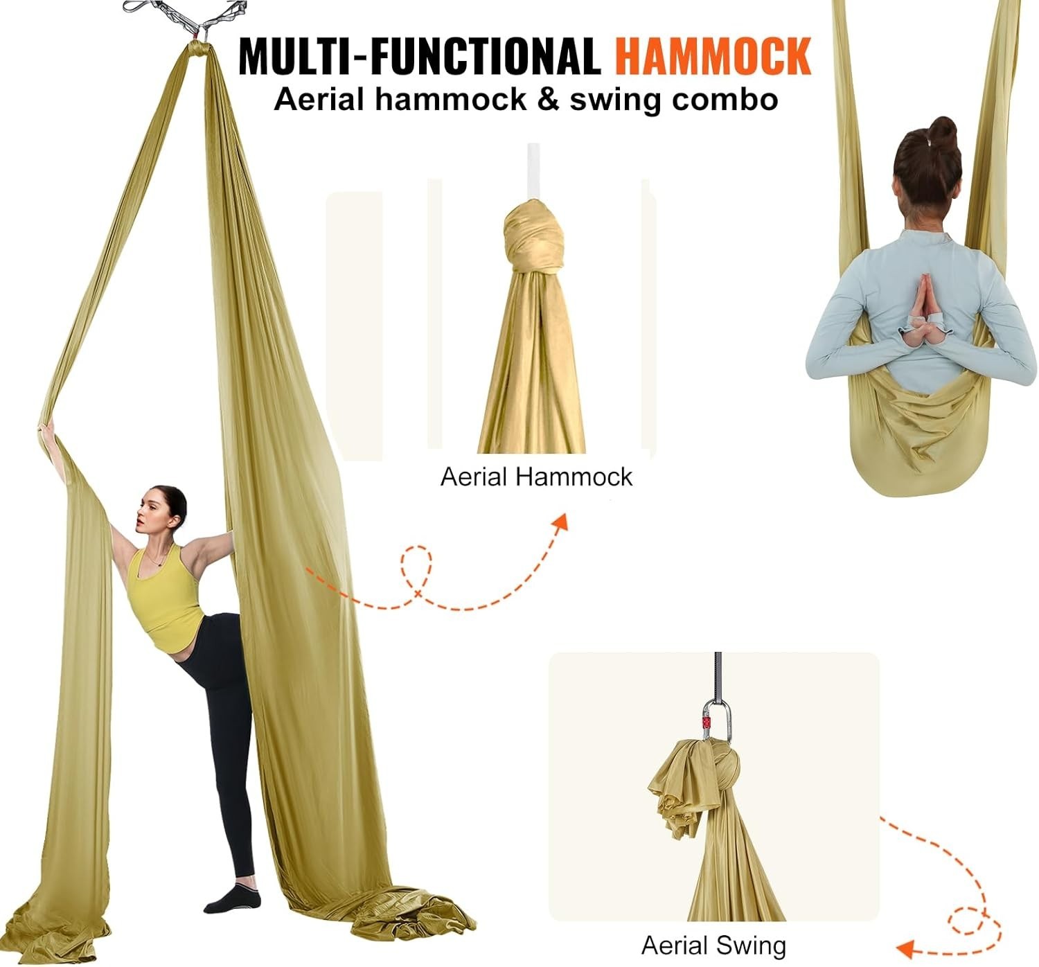 Aerial Silk & Yoga Swing, Aerial Yoga Hammock Kit with 100gsm Nylon Fabric, Full