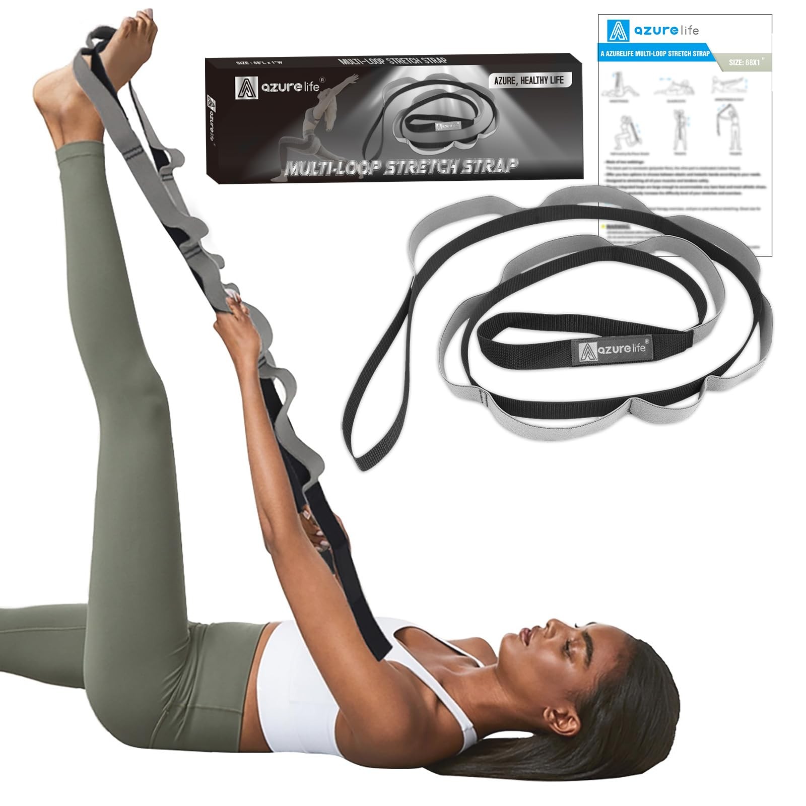 Half-Elastic Stretch Straps with 11 Loops, Stretching Strap for Physical Ther…