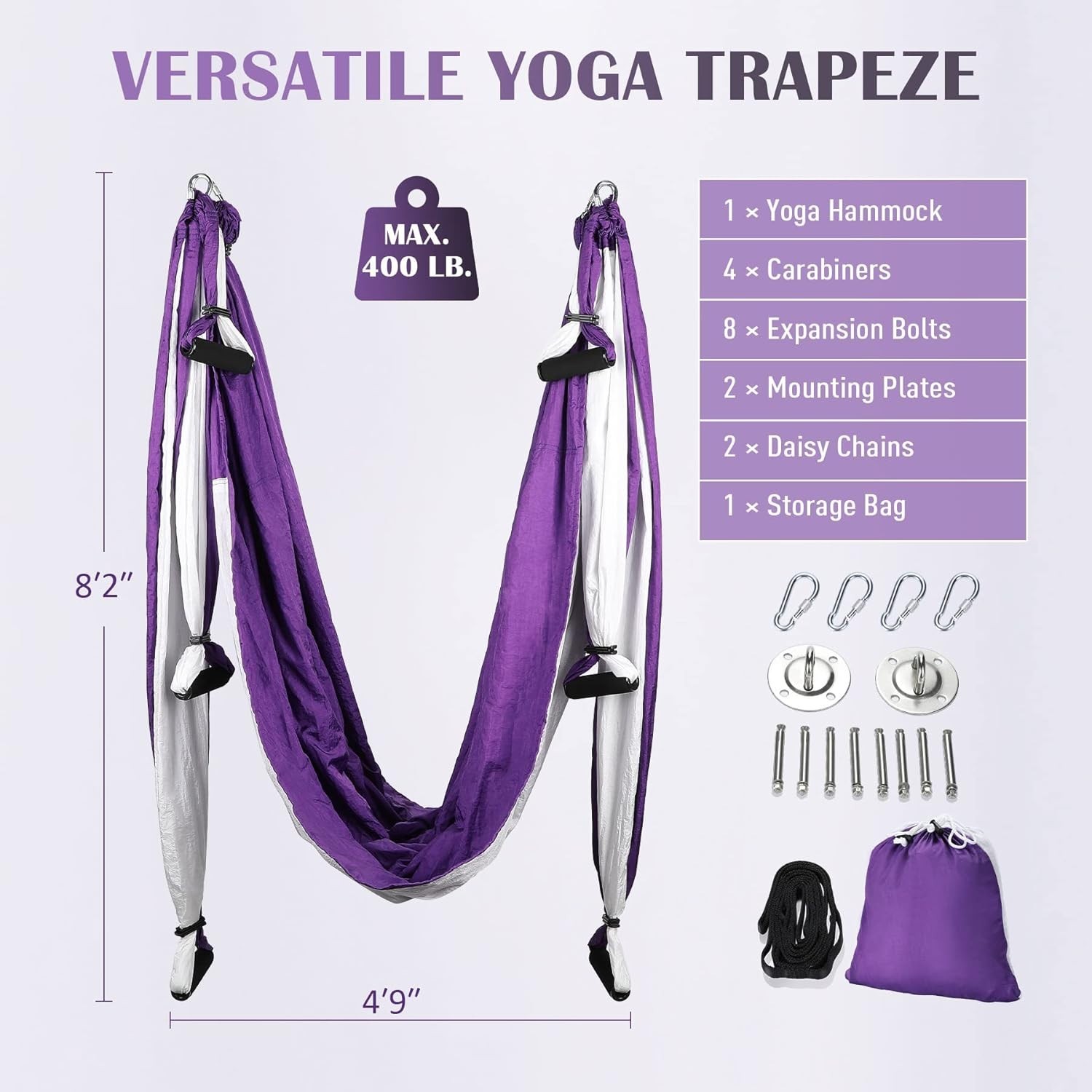 Sturdy Aerial Yoga Hammock Kit – Supports 400 lbs with Adjustable Straps
