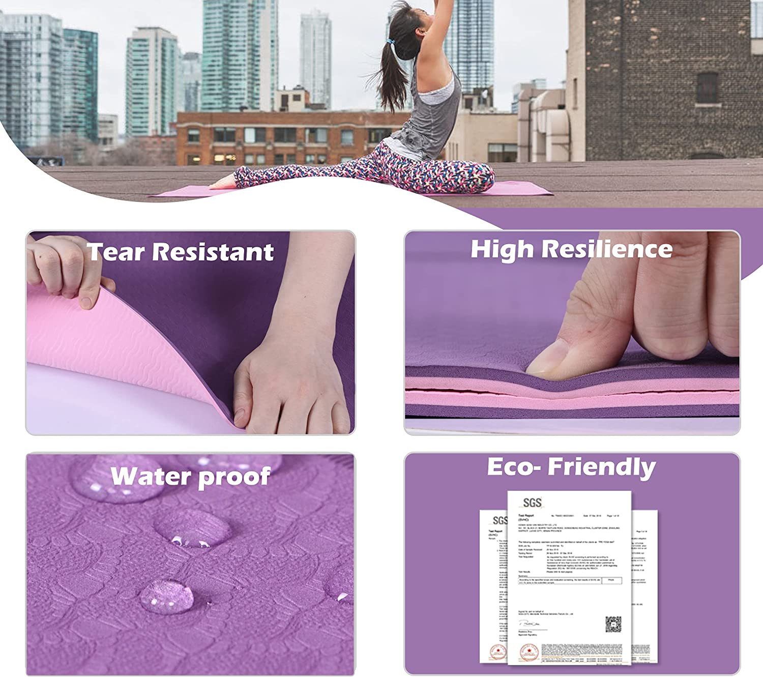 Yoga Mat Non Slip, Pilates Fitness Mats, Eco Friendly, Anti-Tear 1/4&Prime;