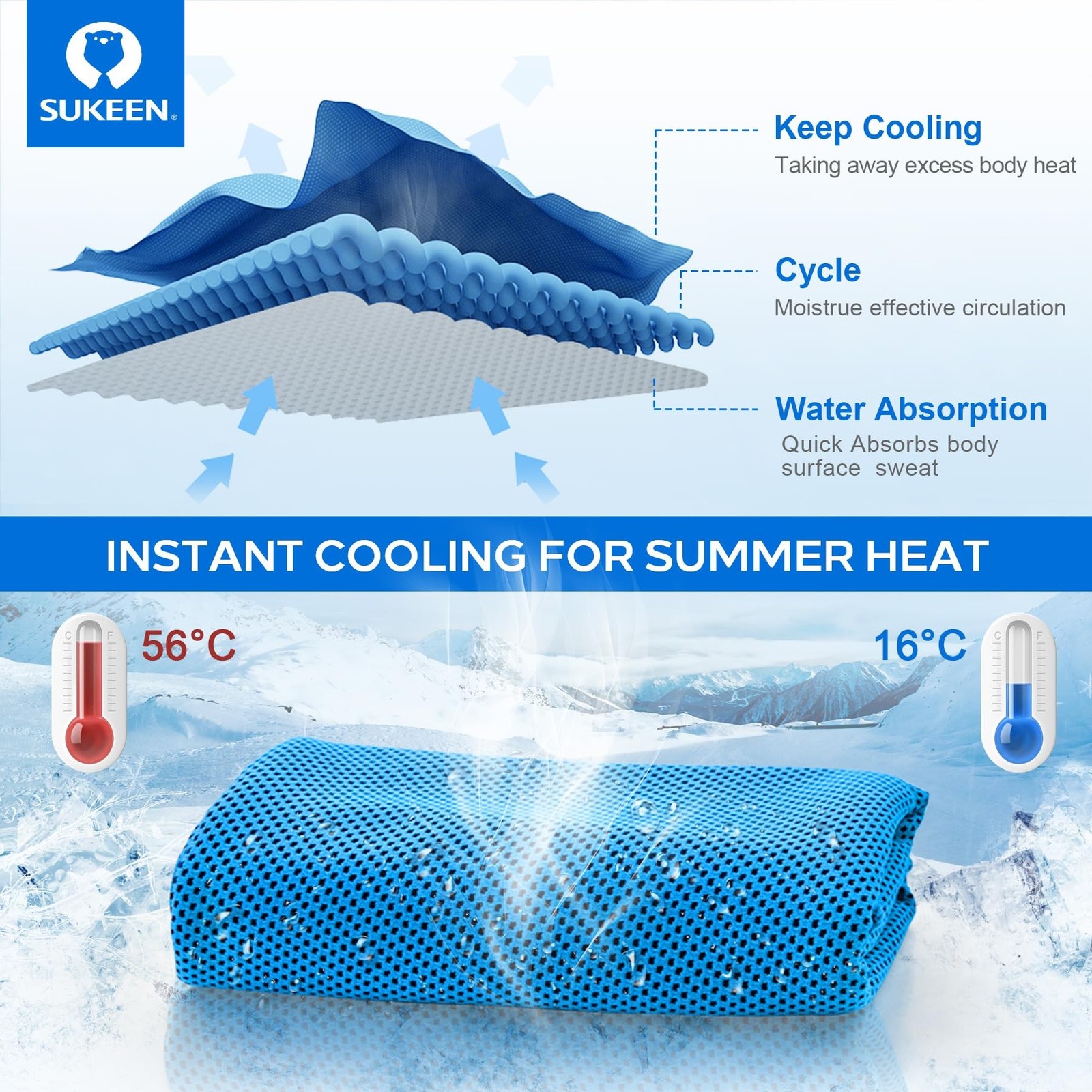 Sukeen 4 Pack Cooling Towels (40&Prime;x12&Prime;), Cooling Neck Wraps, Ice Towel, Soft B…