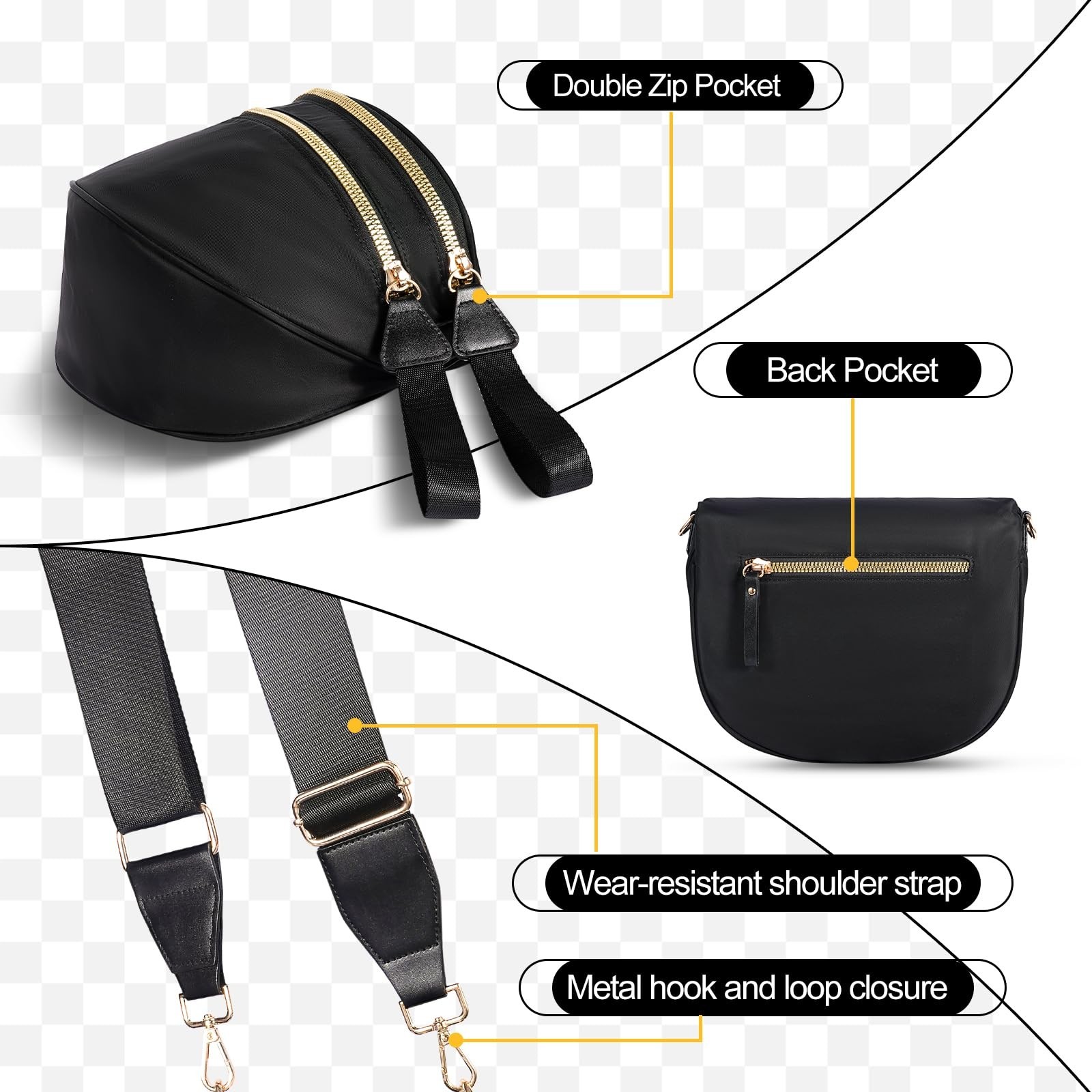 Checkered Crossbody Bag,Nylon Bum Bags for Women Crossbody,Spacious Sling Bag…