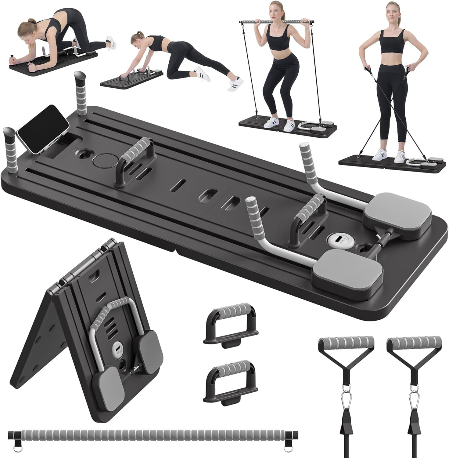 Foldable Pilates Reformer with Resistance Bands & Yoga Stick – Home Pilates Mach