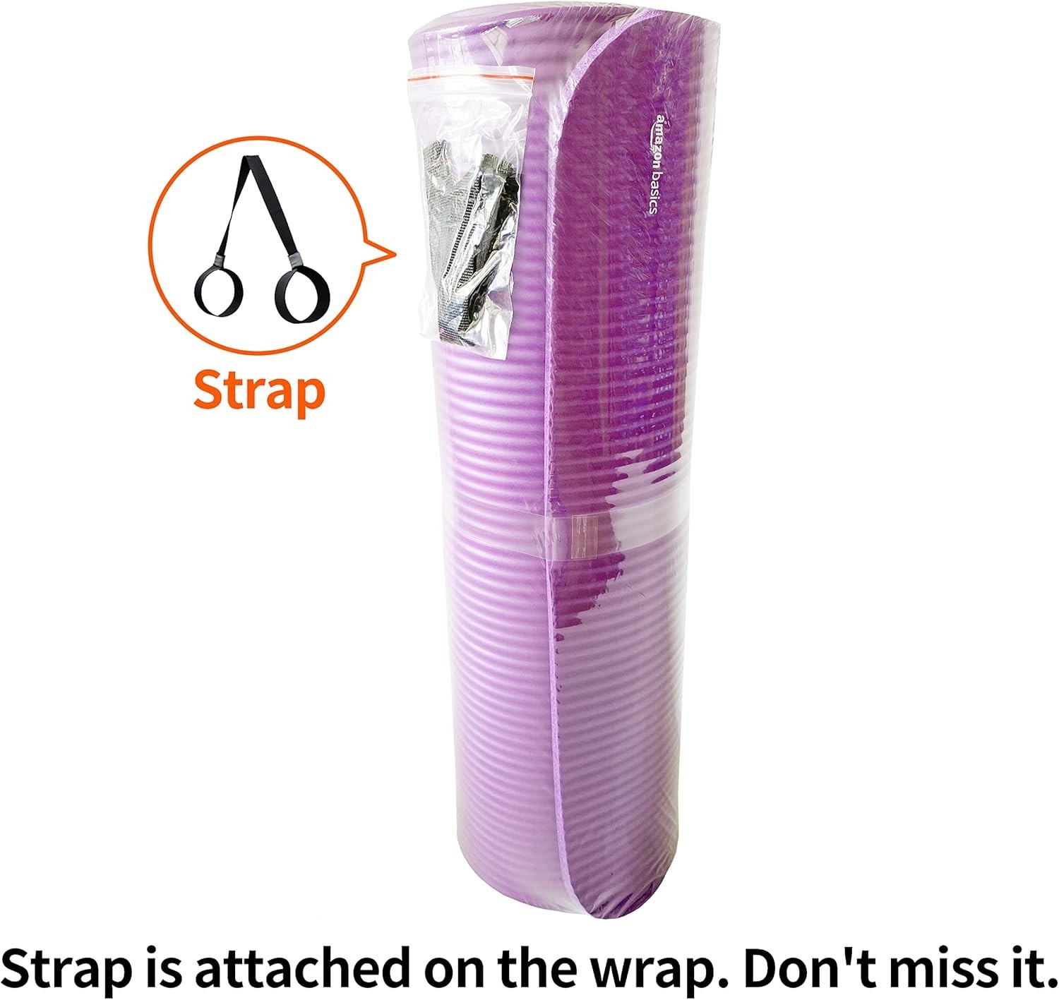 Amazon Basics 1/2 Inch Extra Thick Exercise Yoga Mat with Carrying Strap Purple