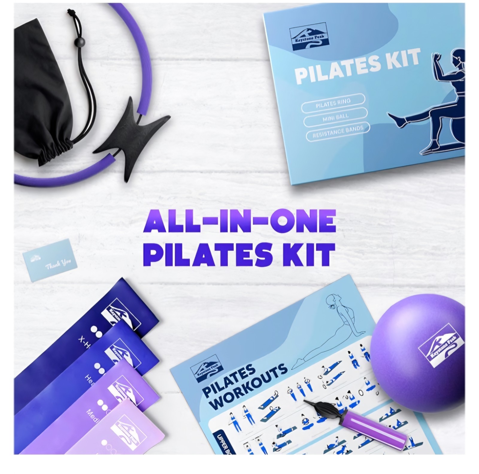 Pilates Ring and Ball Set, at Home Pilates Kit with 14&Prime; Exercise Ring, Purple