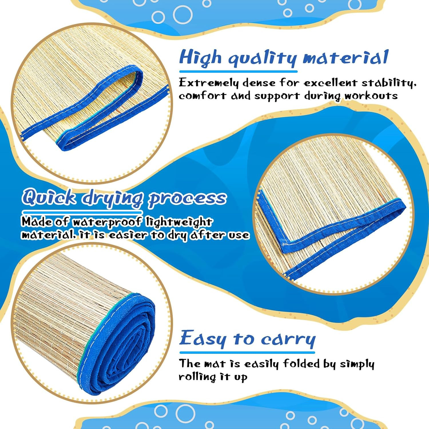 4 Packs Straw Beach Mat Waterproof Non Slip Straw Mat Foldable Lightweight Picni