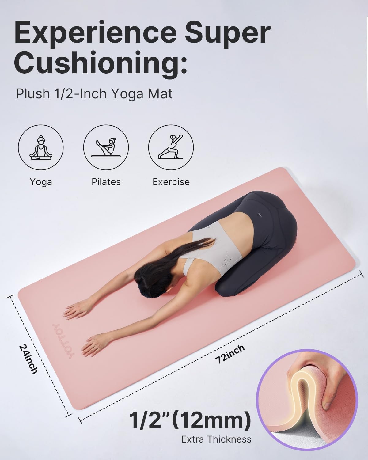 Yoga Mat，Extra Thick Yoga Mat (1/2inch),Professional TPE Exercise Mat,Non-Sli…
