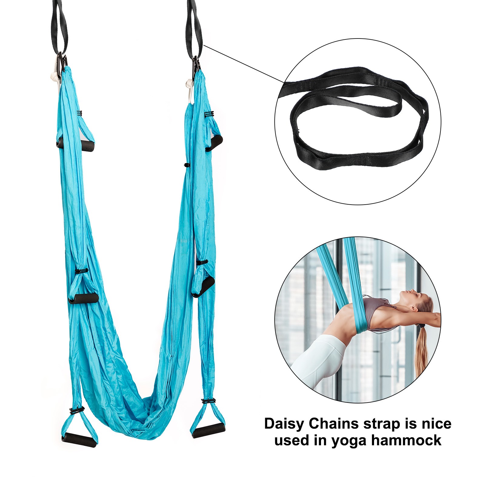 25KN Daisy Chain Yoga Extend Belt 1.8M, 2Pcs Climbing Straps for Exercise, Black
