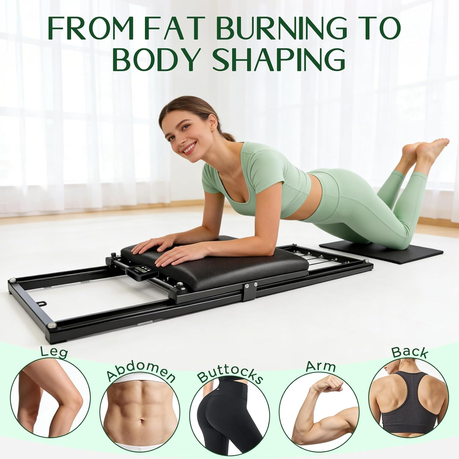 Foldable Pilates Board Set – 7-in-1 Home Reformer with Bar & Resistance Bands