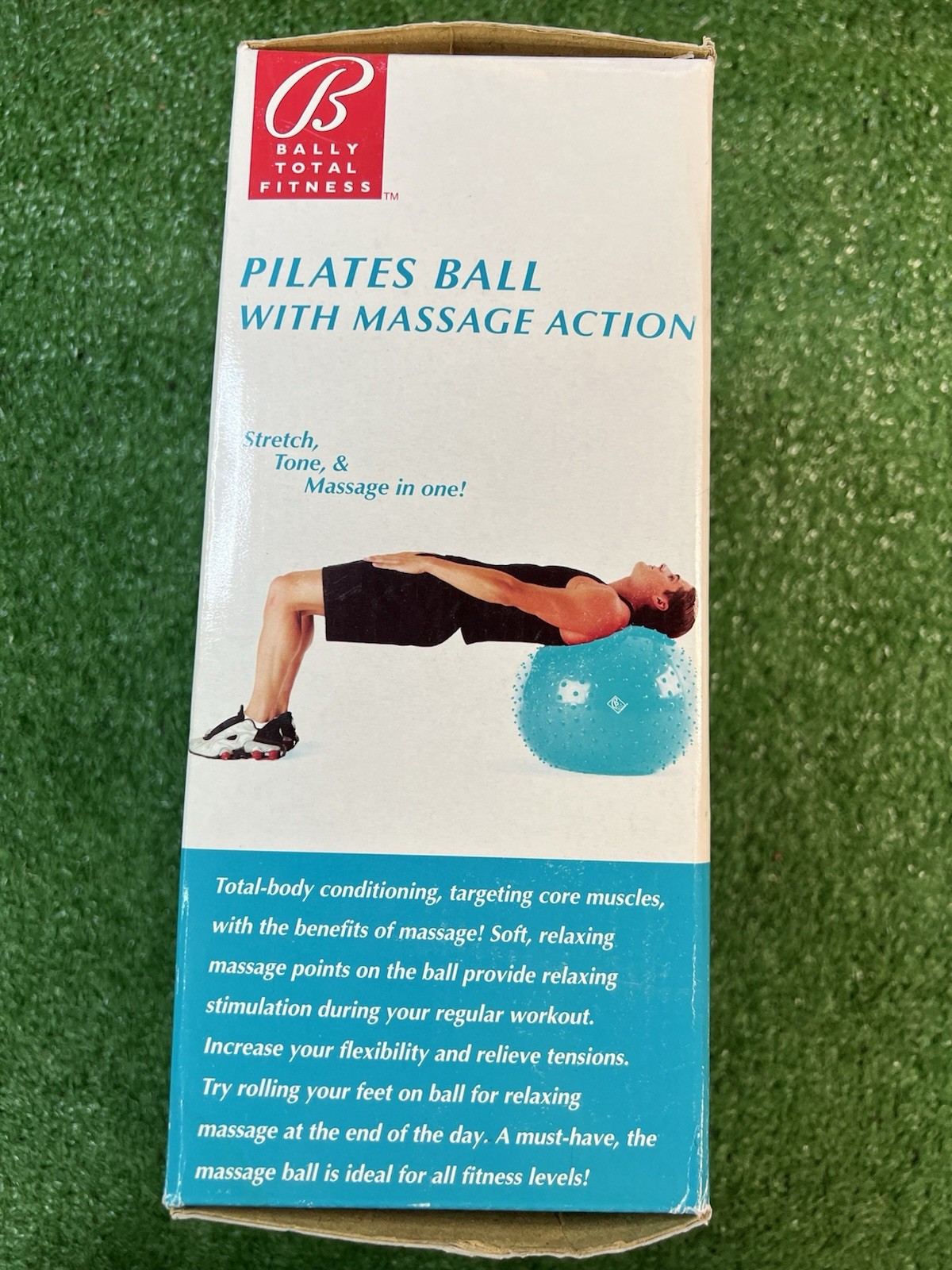 New Bally Total Fitness Pilates Ball W/ Massage Action 2 Way Pump Blue Yoga
