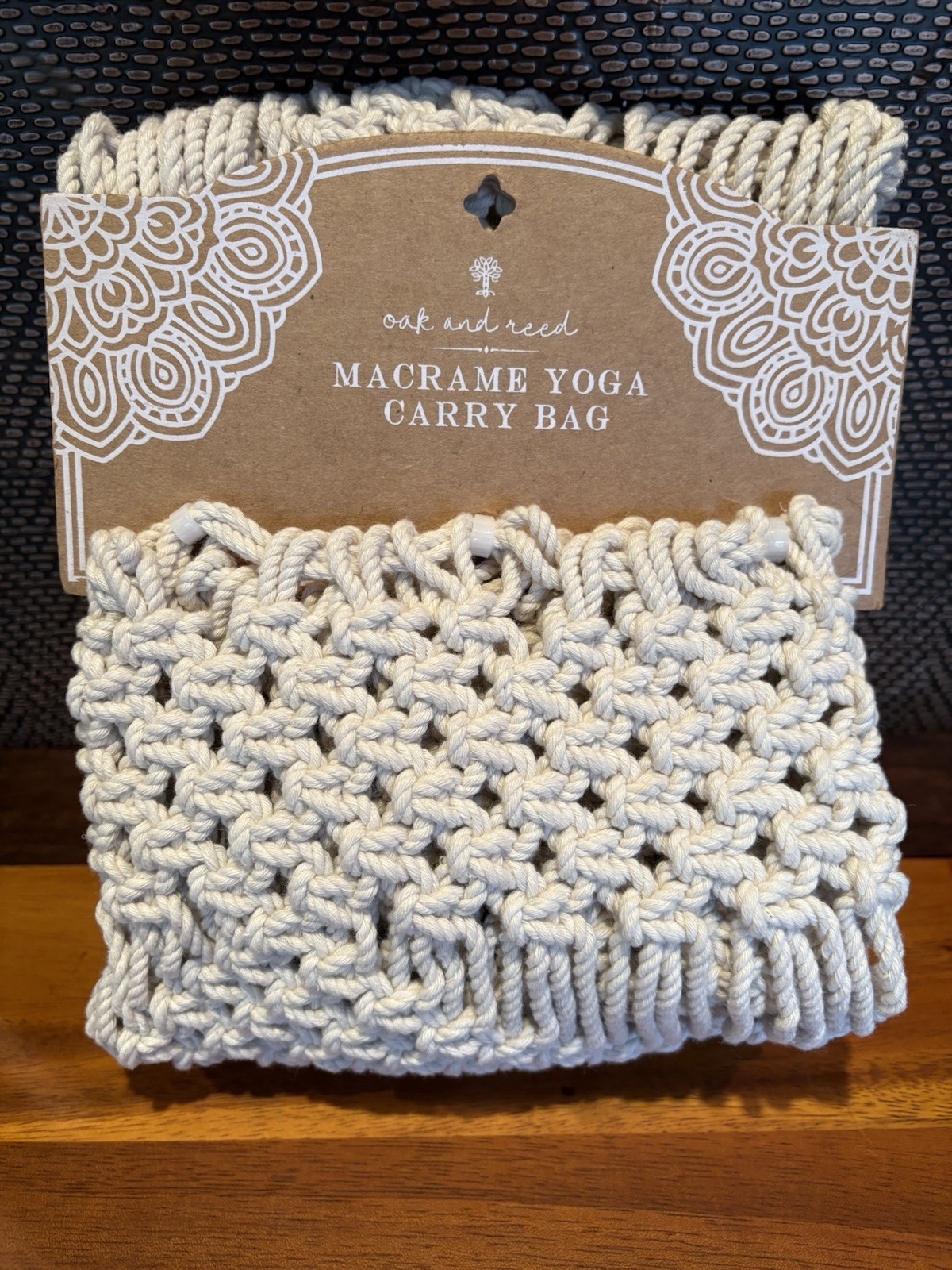 “Oak And Reed” Macrame Yoga Mat Boho Style Carry Bag 100% Cotton~Cream Color NWT