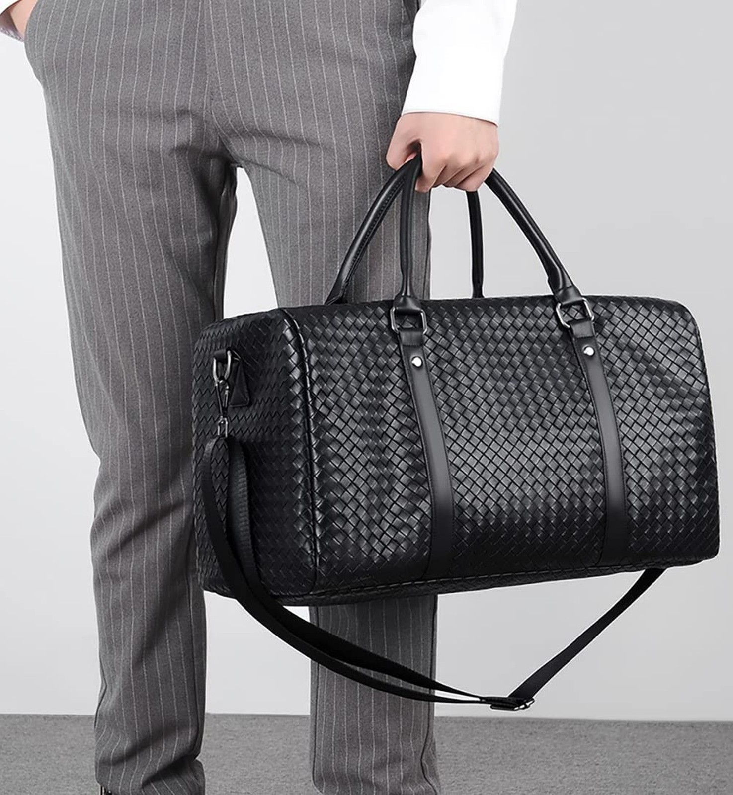 Leather Travel Duffle Bag for Men, Woven Carry On Weekender Overnight Bags fo…