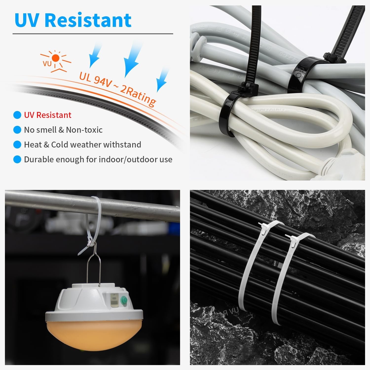 Armpow 18 Inch Recoverable Reusable Zip Ties, 100PCS Black Zip Ties, Outdoor …