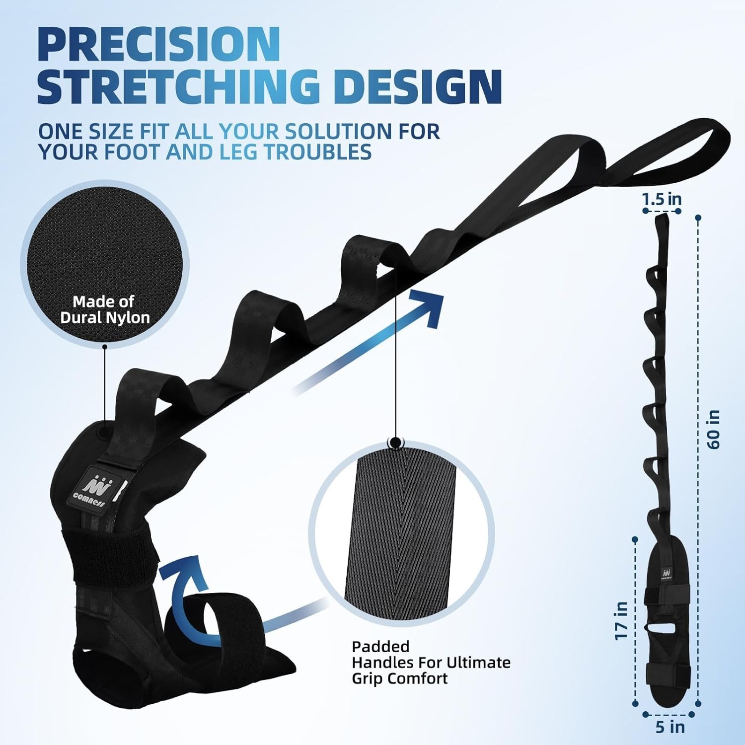 Portable 60&Prime; Foot Stretching Strap – Alleviate Plantar Fasciitis Pain Anywhere