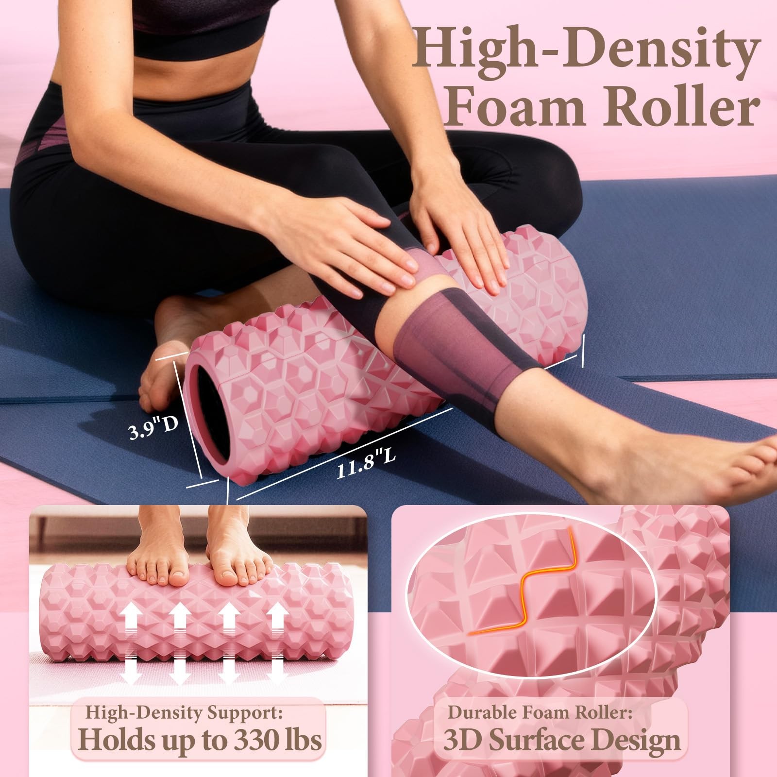 Pink Pilates Ring Kit with 14 inch Magic Circle & Foam Roller, Ergonomic Home…