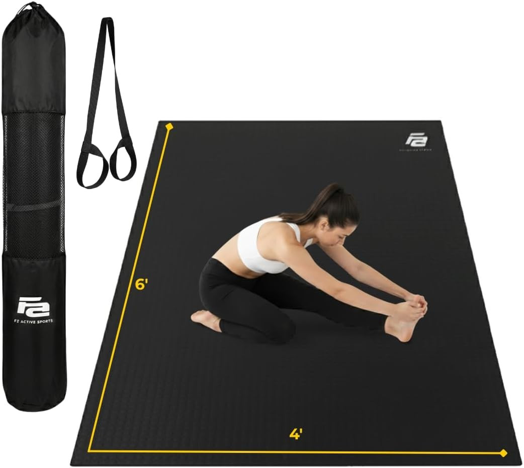 Oversized 6’ X 4’ Extra Large Workout Mat with Carry Bag & Straps — Heavy-Duty,