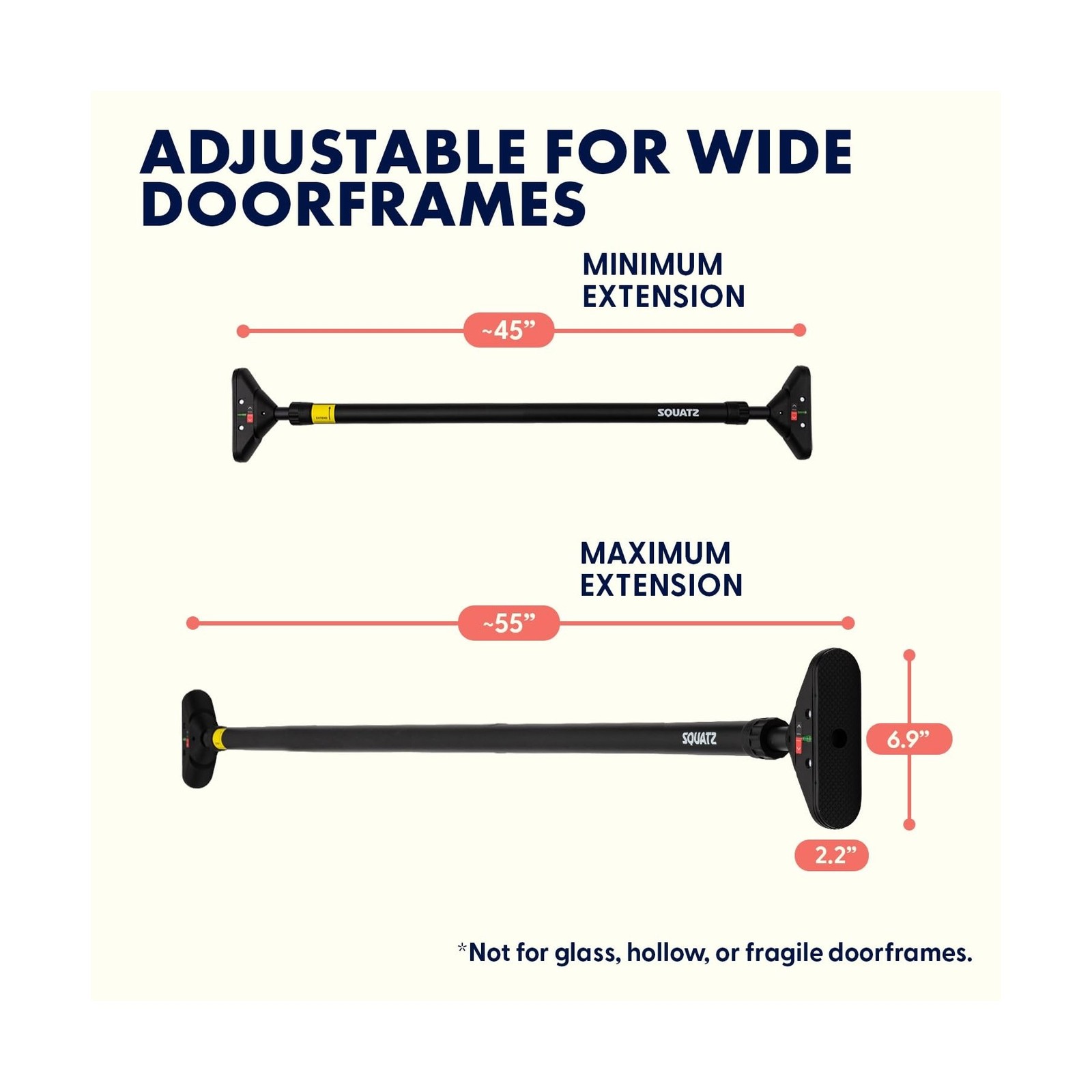 Squatz Doorway Pull Up Bar, Adjustable Door Frame Pull Up Bar w… Fast USA SHIP