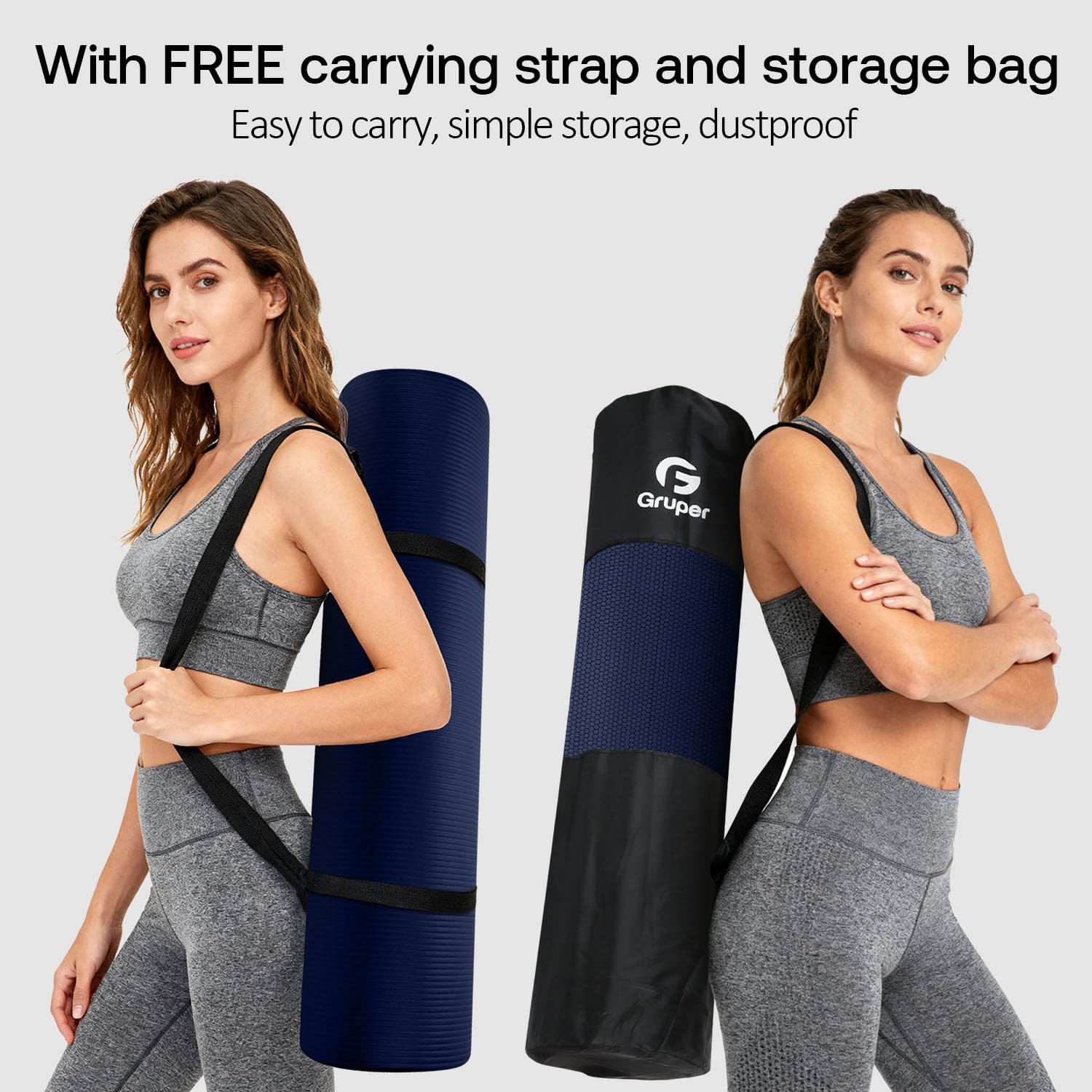 Gruper Thick Yoga Mat Non Slip, Large Size 72 x 24 x 0.4 inches, Navy Blue