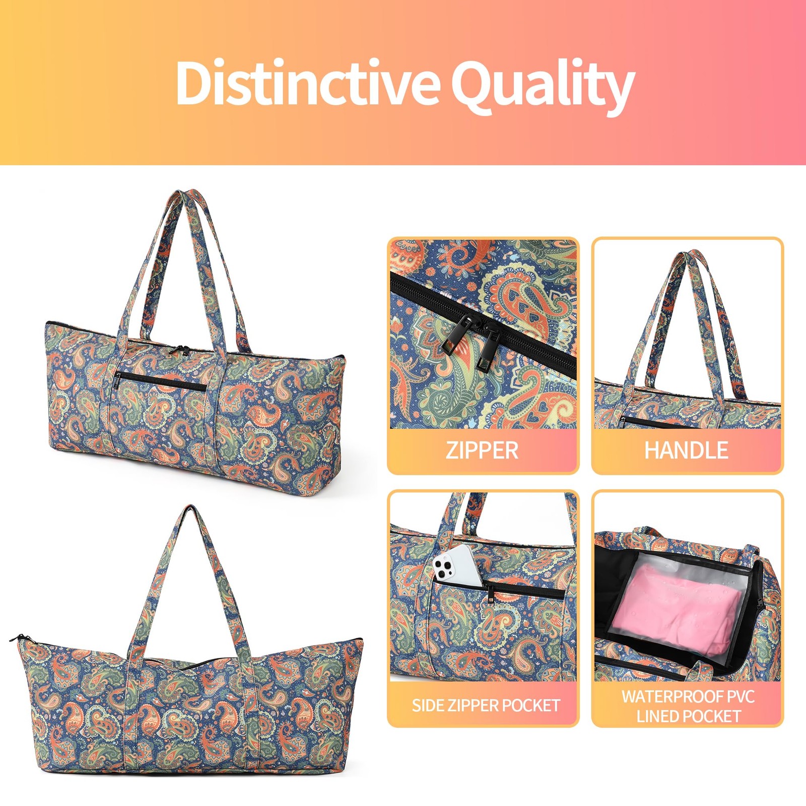 Large Yoga Mat Bag Carrier Gym Tote Wet Pocket Workout Pilates Travel Women