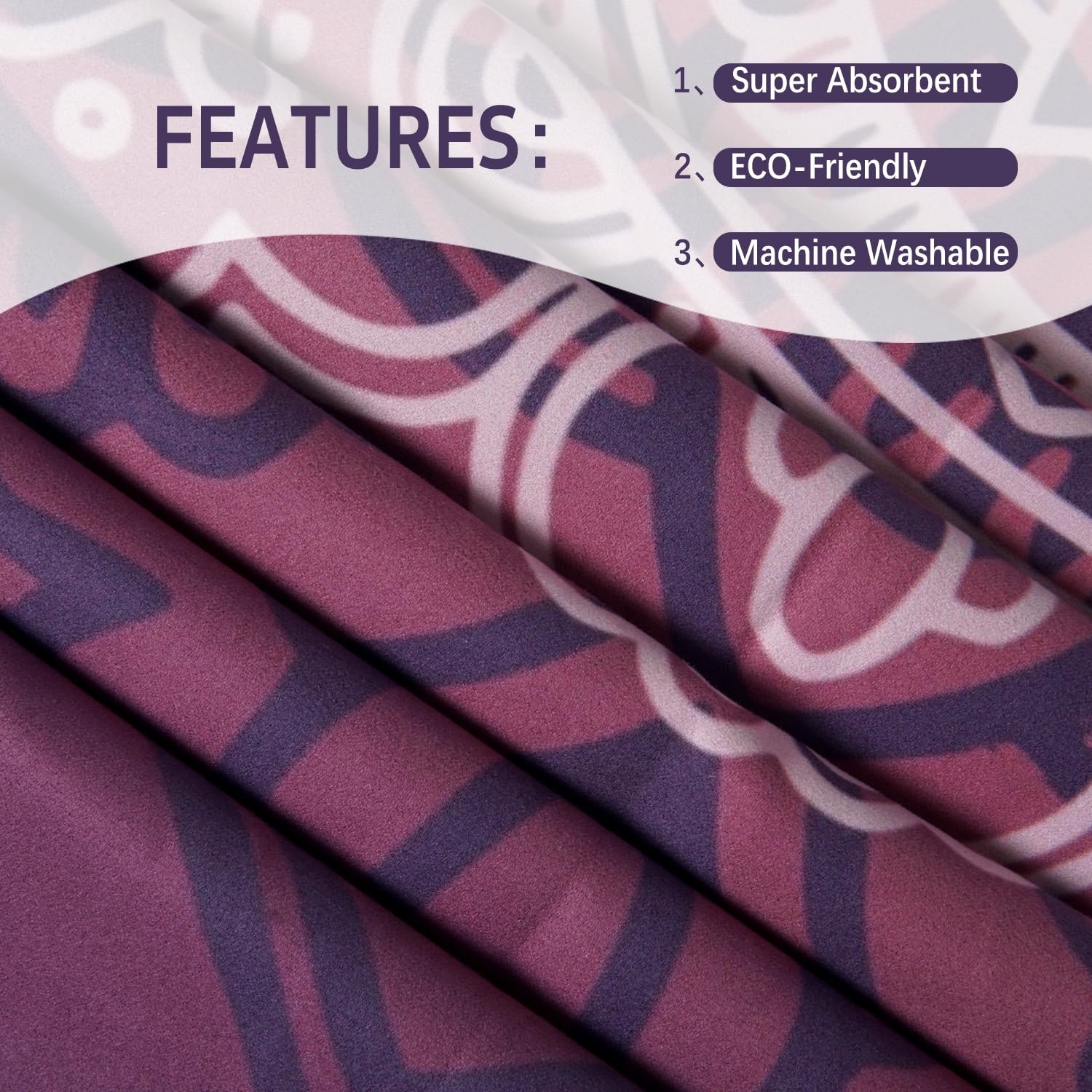 jkddrep Hot Yoga Mat Towel with Corner Pockets 70×26, Purple Flower-01
