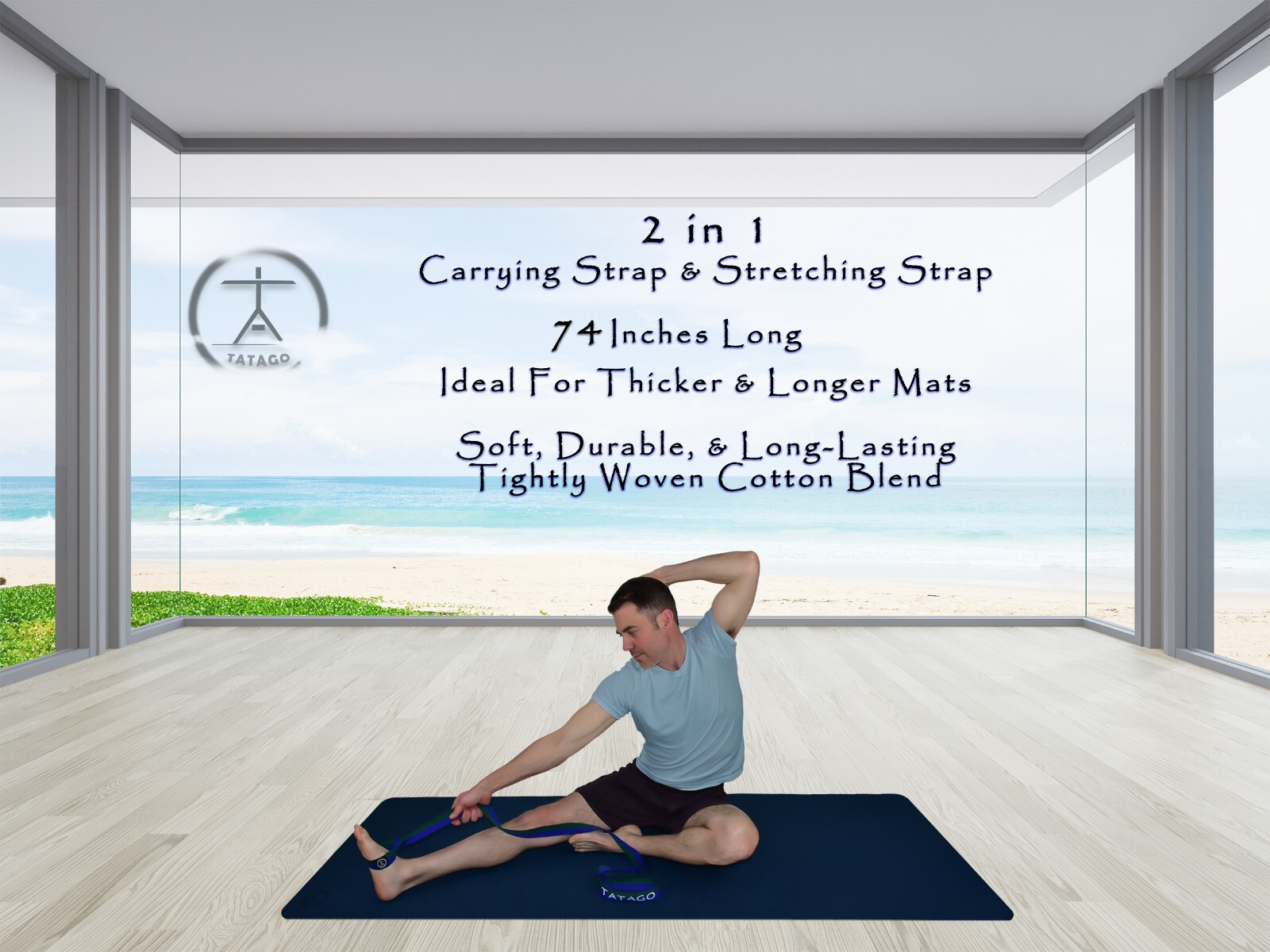 Cotton Adjustable Yoga Mat Strap for Carrying XL Yoga Mats & Stretching Strap. 